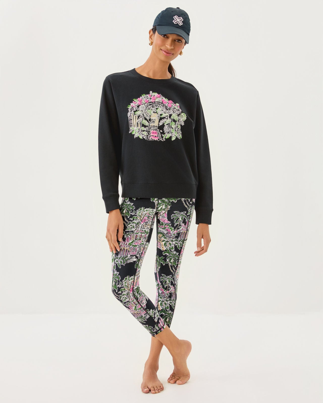Ballad Long Sleeve Sweatshirt In Noir Palm Beach Toile