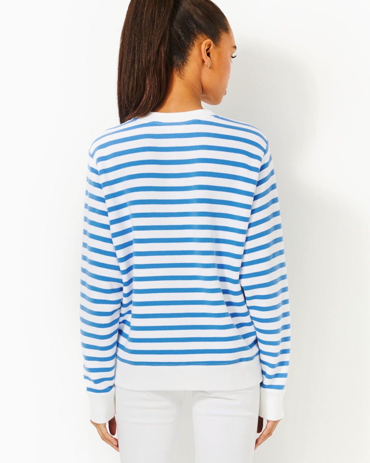 Ballad Long Sleeve Sweatshirt In Blue Stream Stripe Twin Palms Embellishment