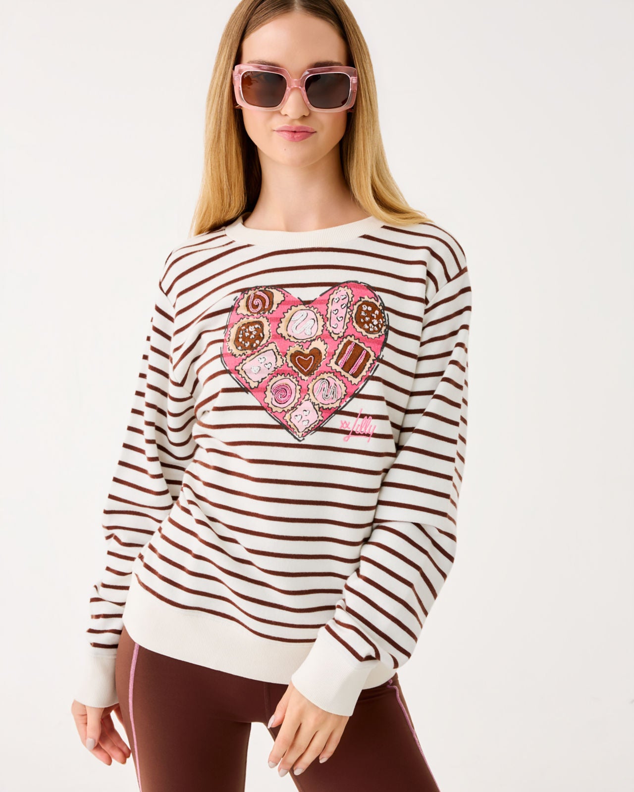 Ballad Long Sleeve Sweatshirt In French Roast Box Of Chocolates Embellishment