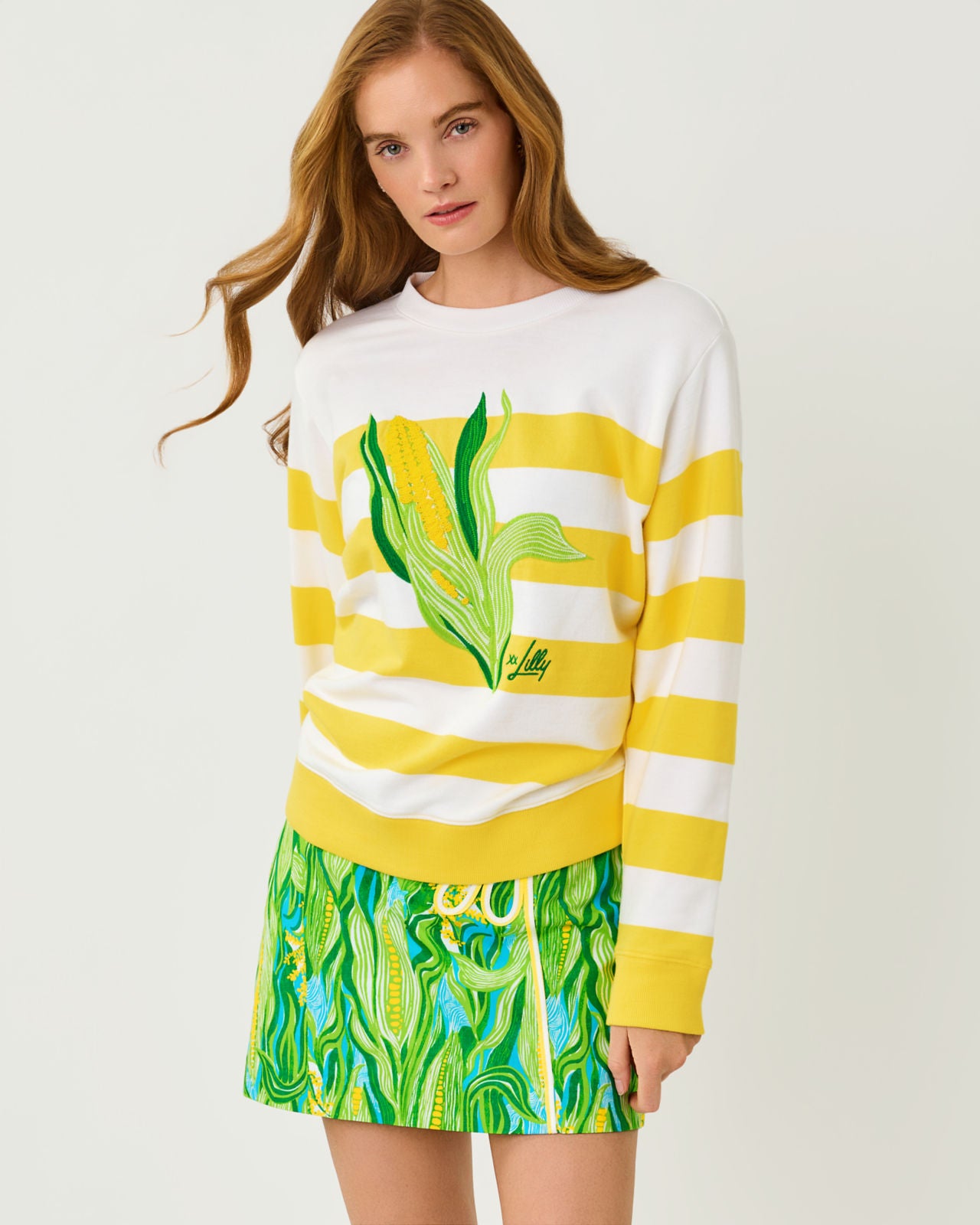 Ballad Long Sleeve Sweatshirt In Sweet Corn Embroidery