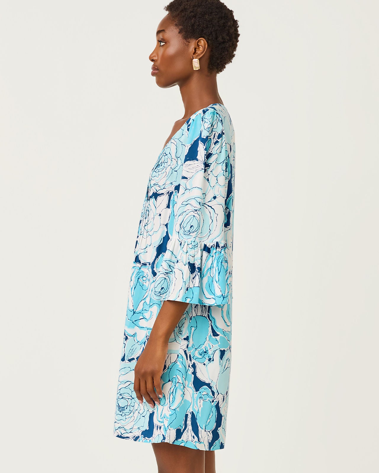 Danika 3/4 Sleeve Tunic Dress In Capri Blue Rosanna