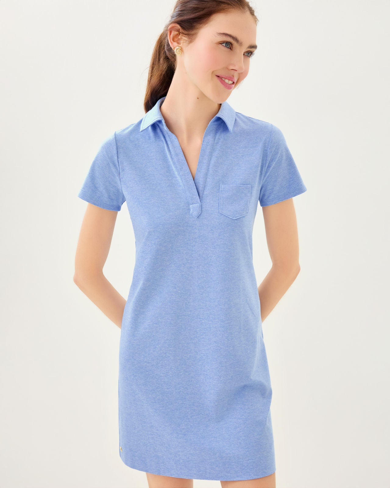 Dune UPF 50+ Short Sleeve Dress In Heathered Jacaranda Blue