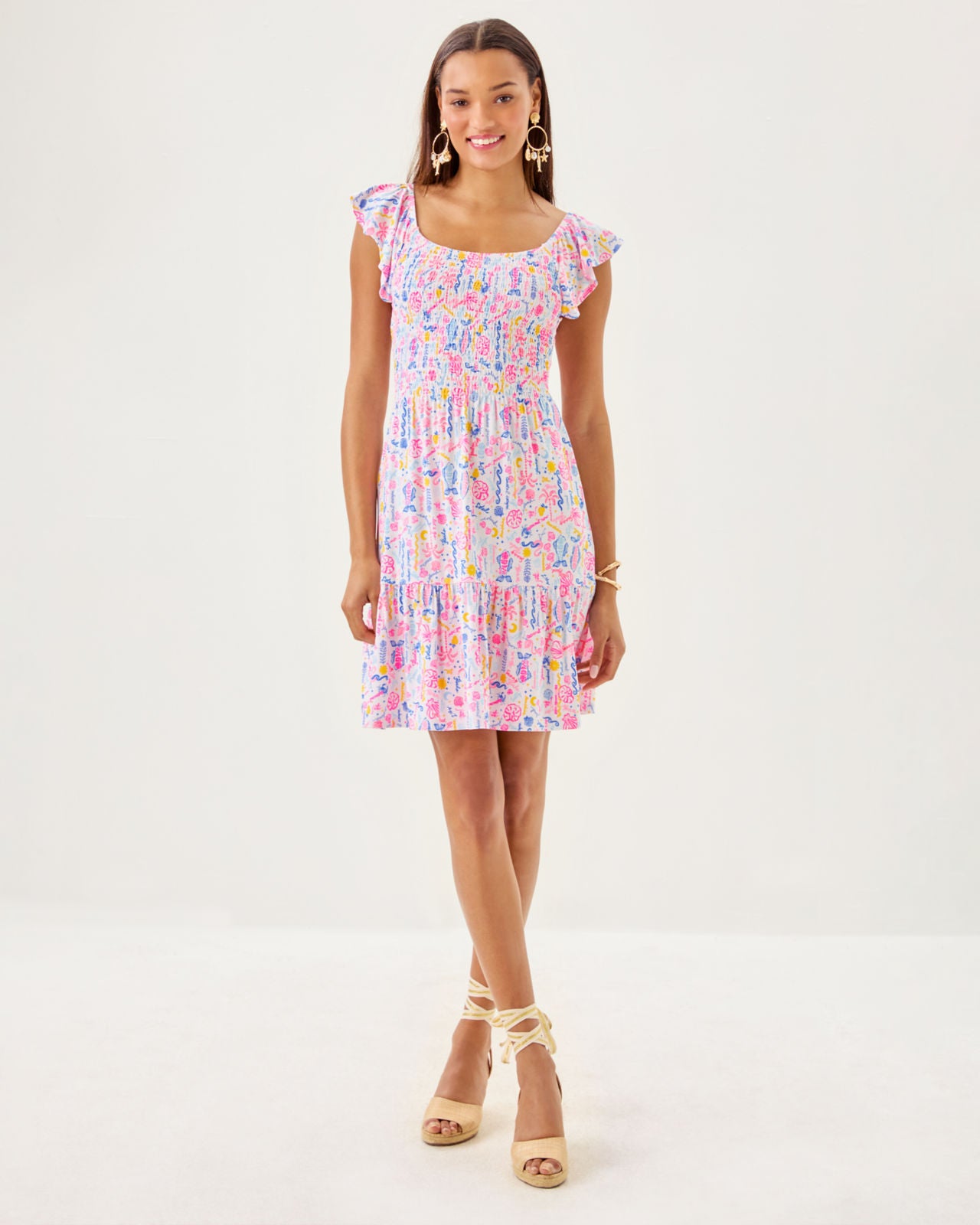Jilly Smocked Dress In Multi Summer Serenade