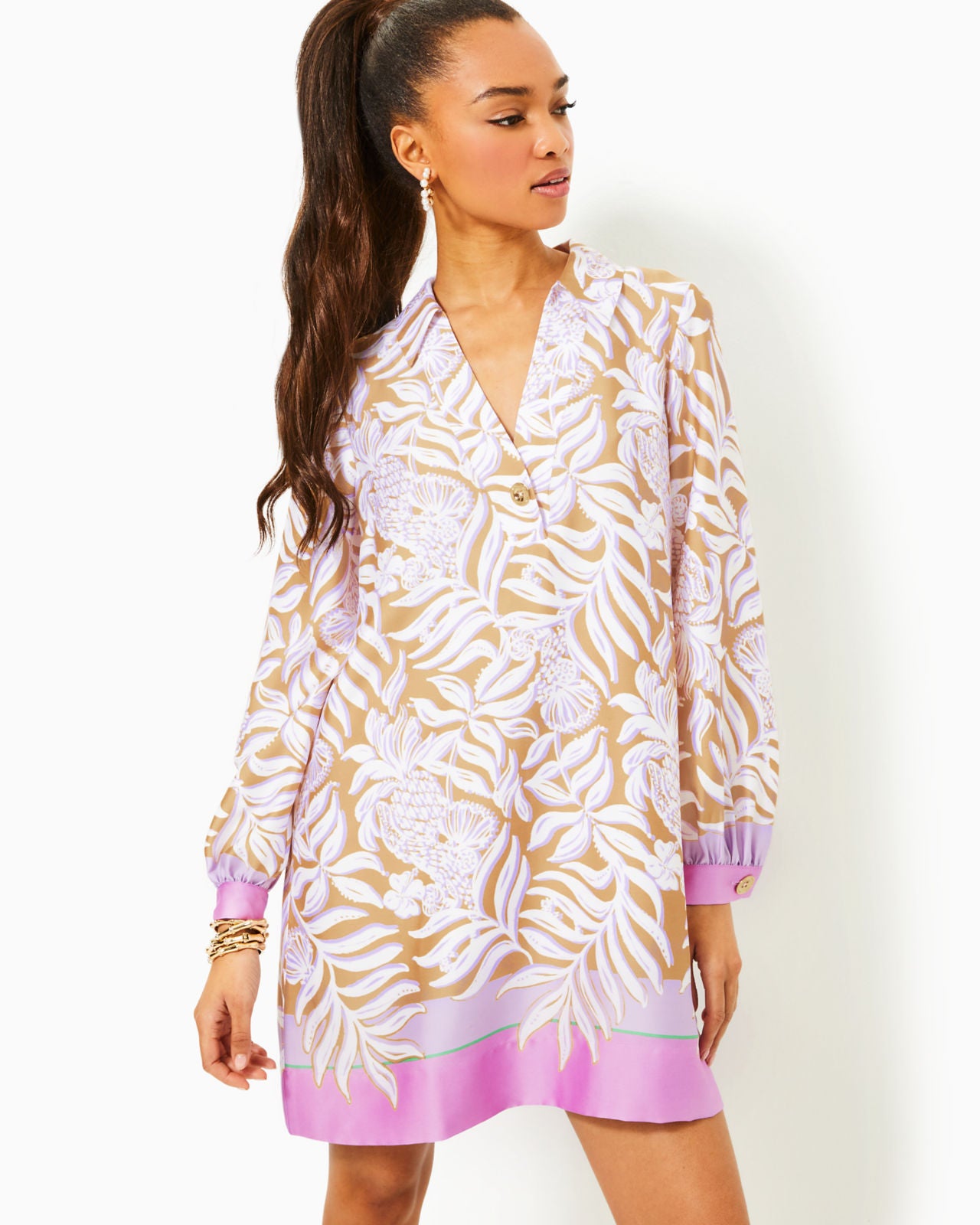 Iralanne Long Sleeve Popover Dress in Multi Bon Vivants Engineered