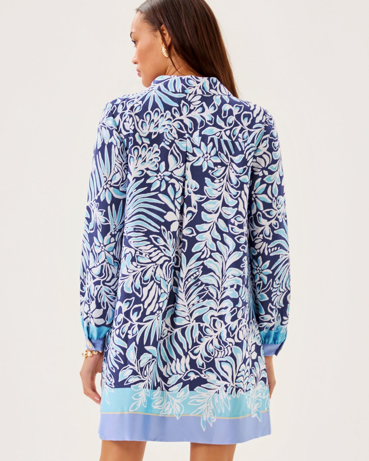 Iralanne Long Sleeve Popover Shirtdress In Sapphire Pool Summer Shorelines