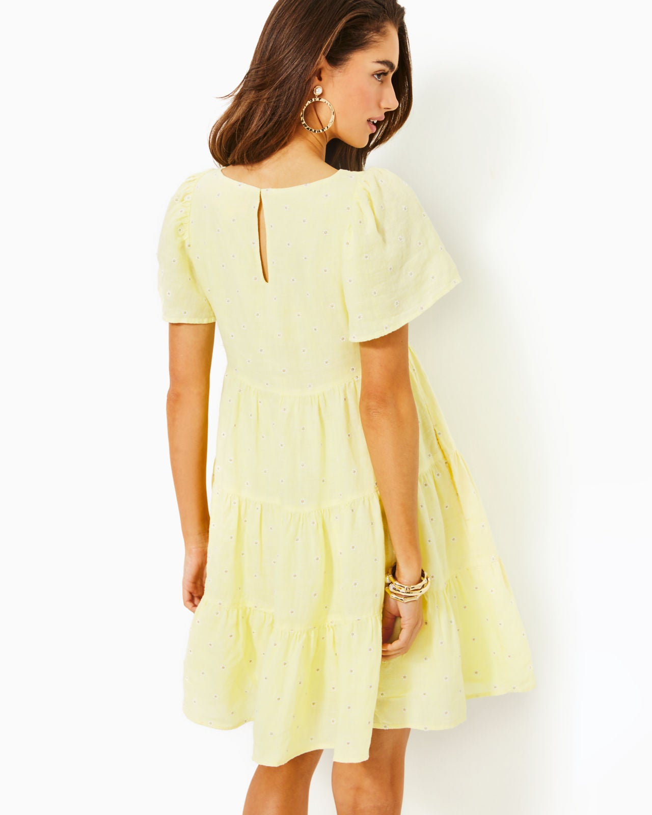 Jocelyn Short Sleeve Embroidered Linen Dress