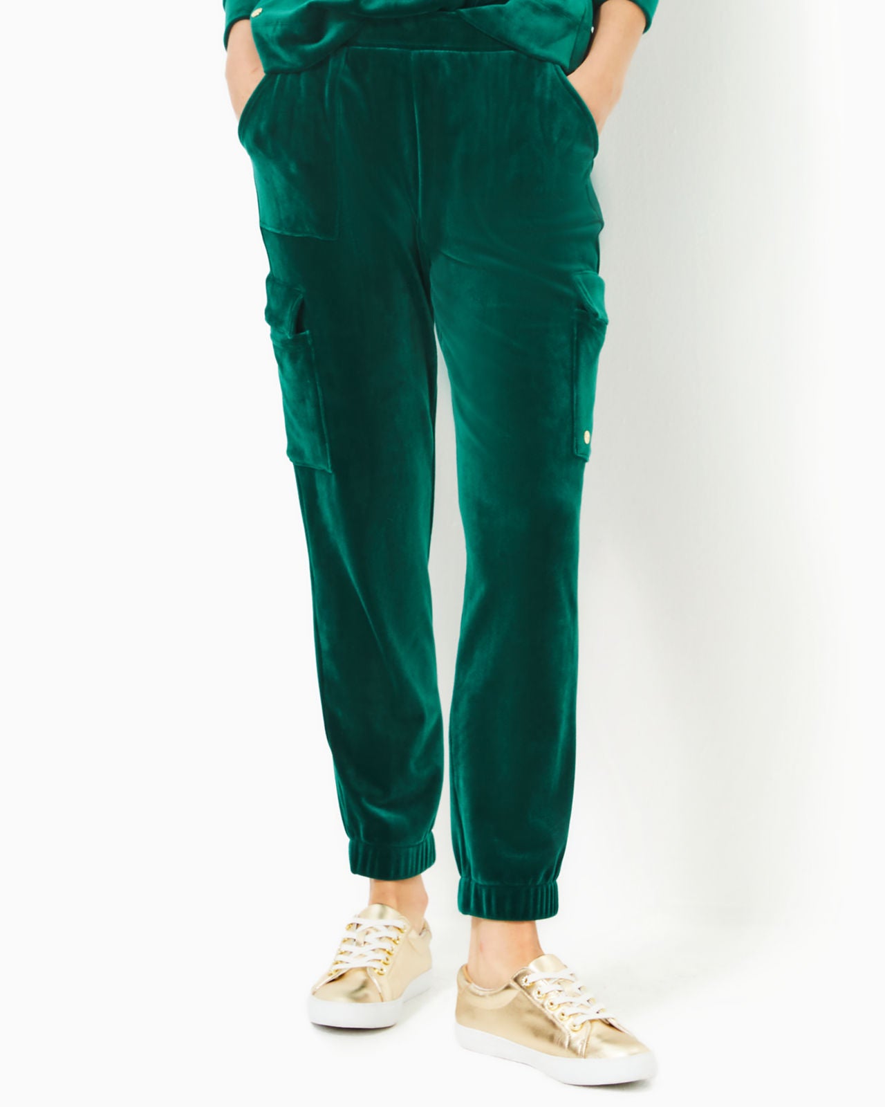 Eva Velour Pant In Villa Green