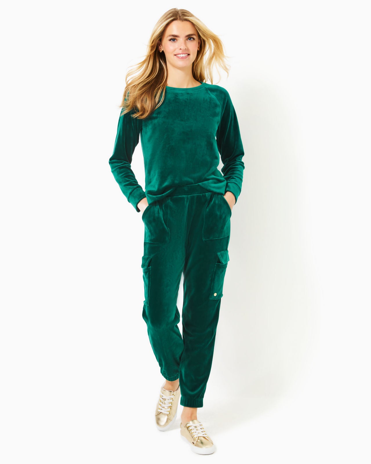 Ciana Velour Top In Villa Green