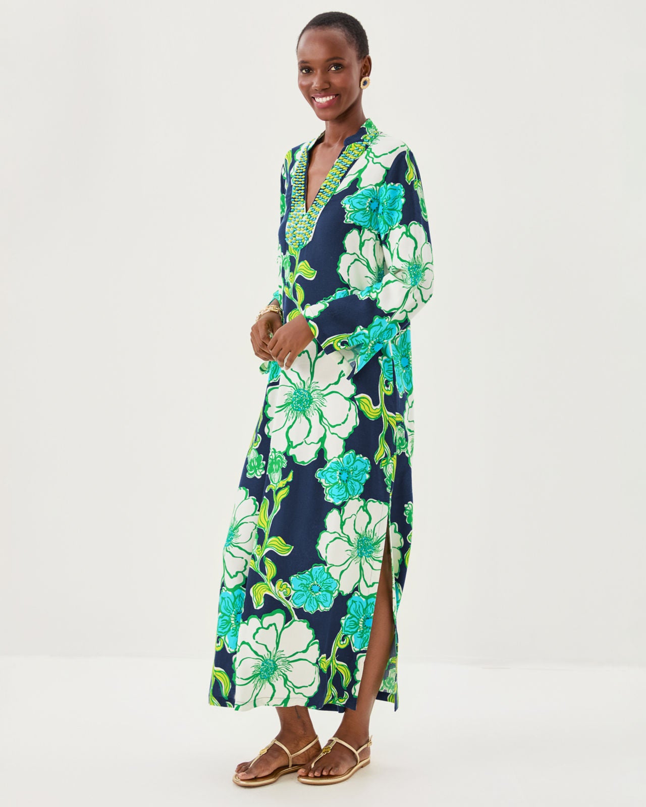 Irella Maxi Caftan Dress In Low Tide Navy Go Big