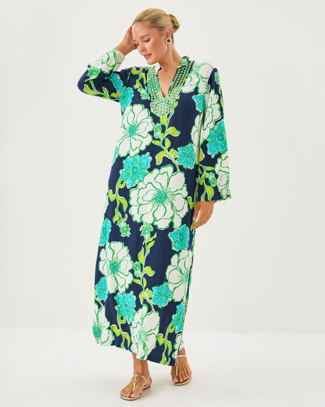 Irella Maxi Caftan Dress In Low Tide Navy Go Big