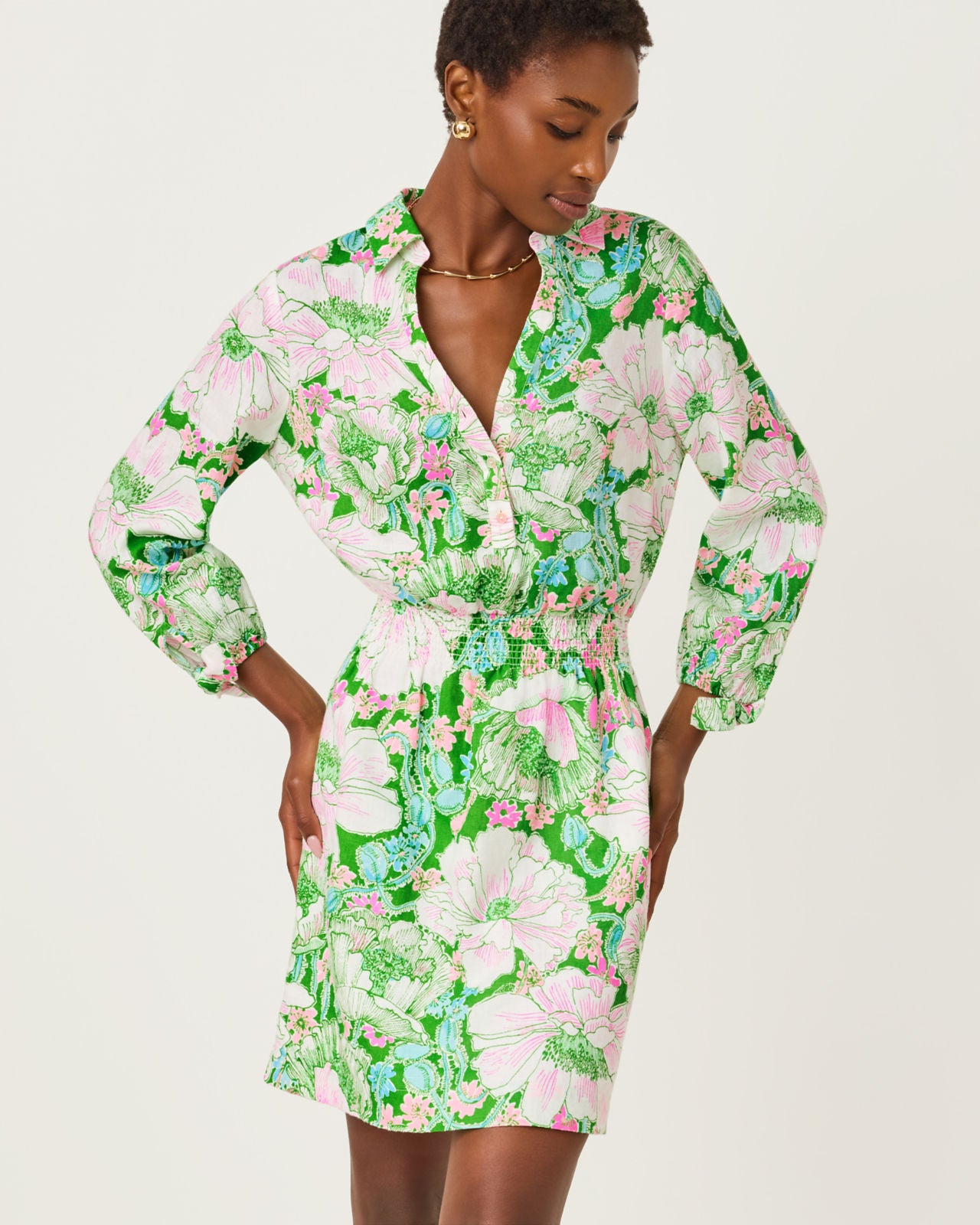 Abralynn Linen Shirtdress In Putting Green Poppyland