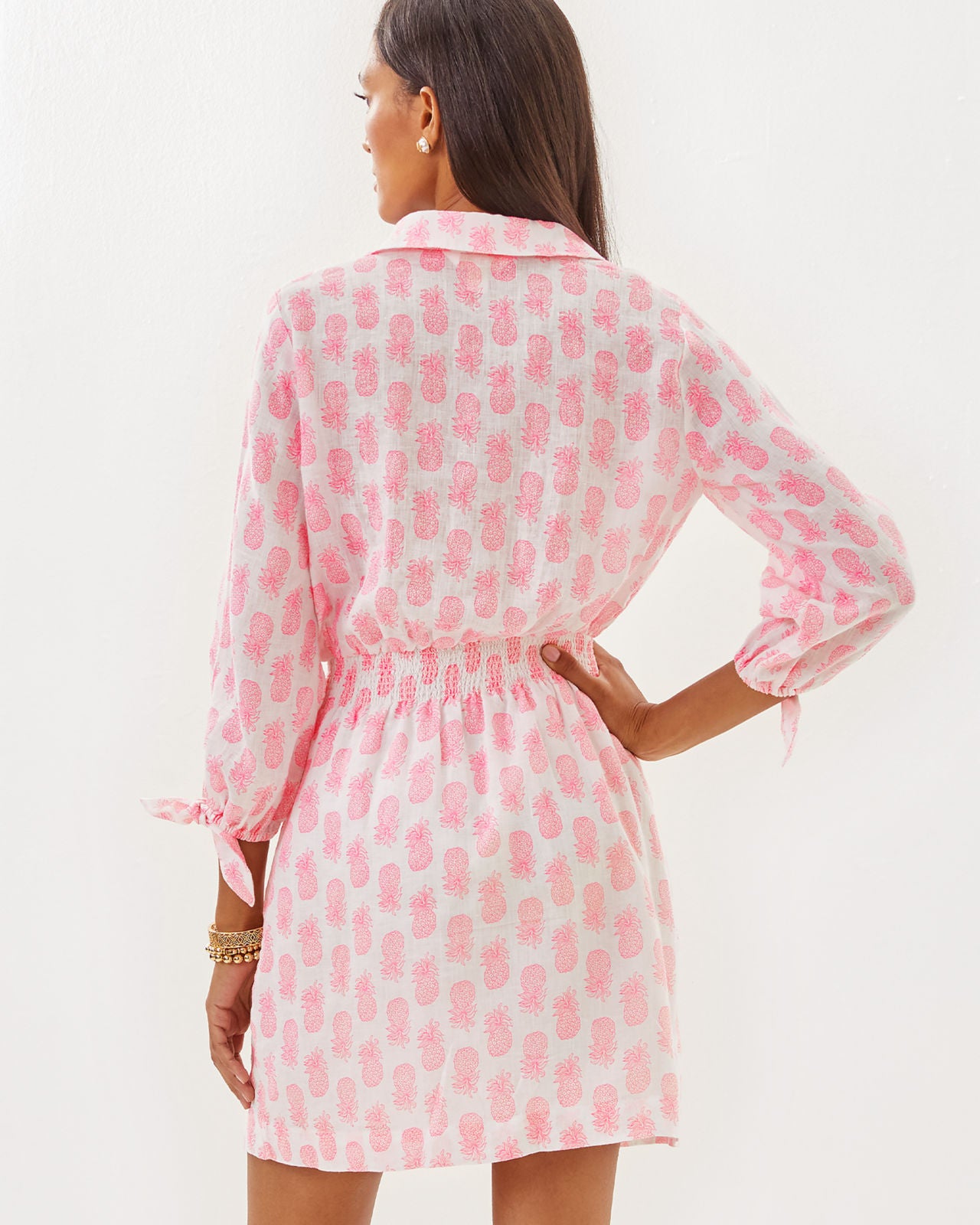 Abralynn Long Sleeve Linen Dress in Rousseau Pink Slice of Sunshine