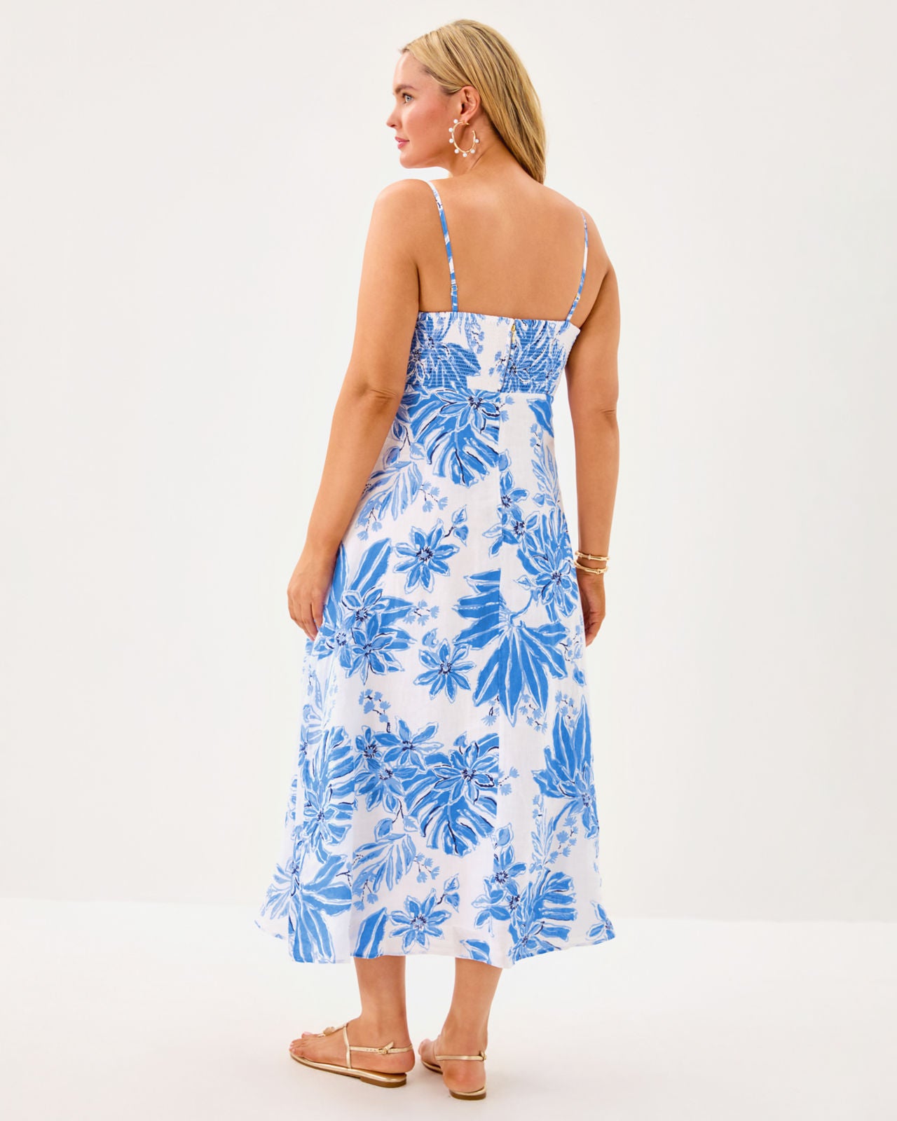 Jorgian Linen Midi Dress In Resort White Jet Set Jungle