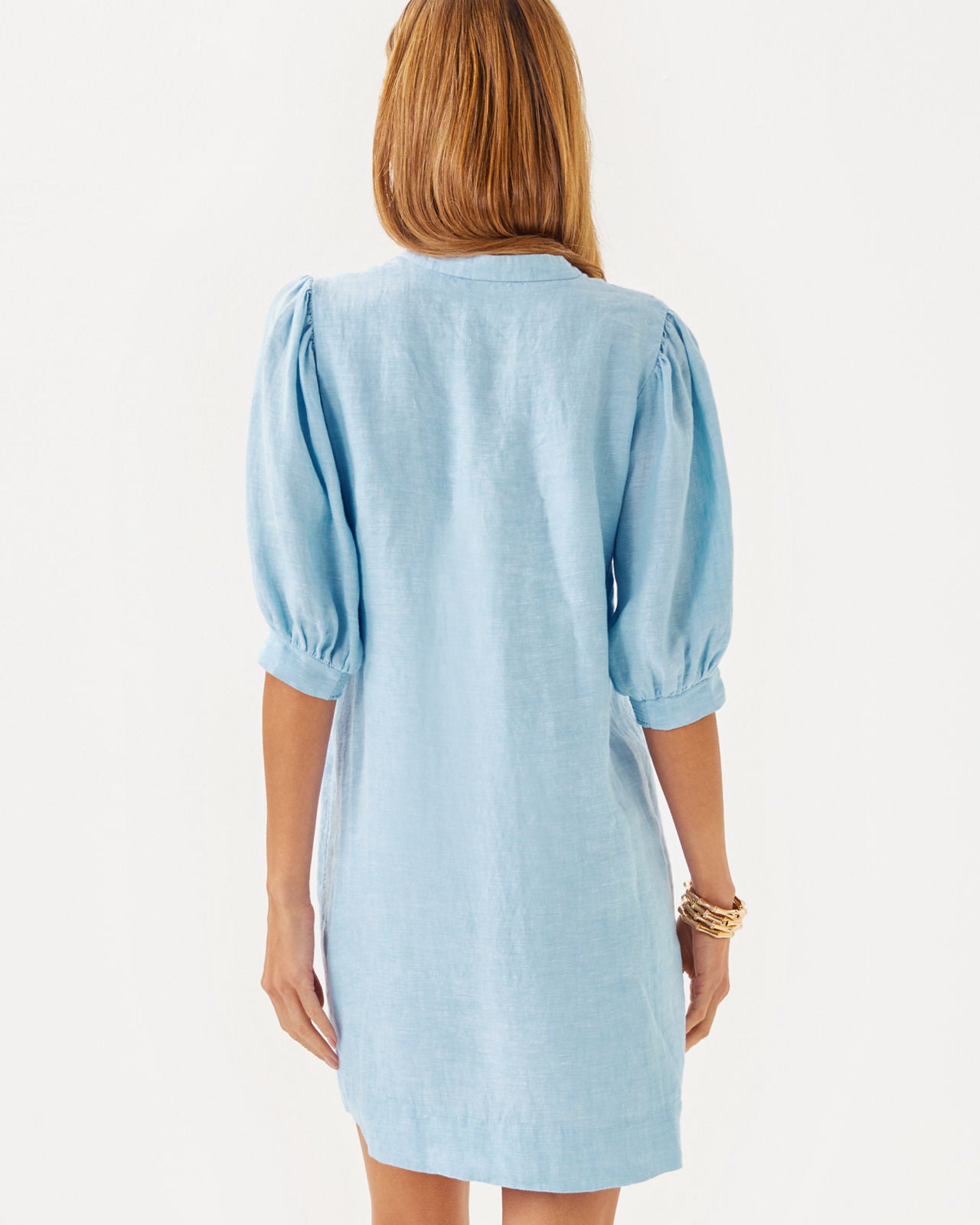 Mialeigh Elbow Sleeve Linen Dress in Blue Peri X Resort White