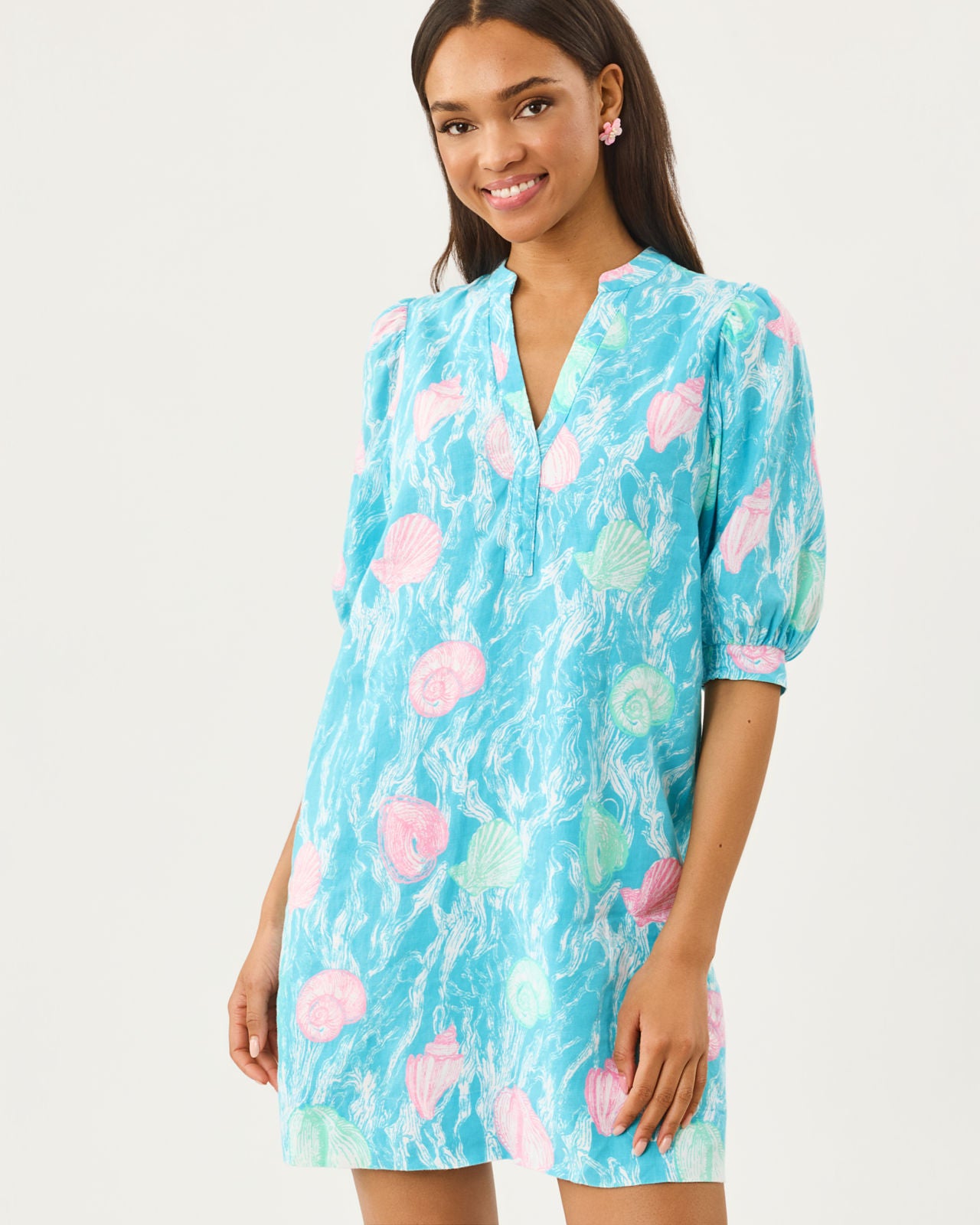 Mialeigh Elbow Sleeve Linen Dress In Shelden
