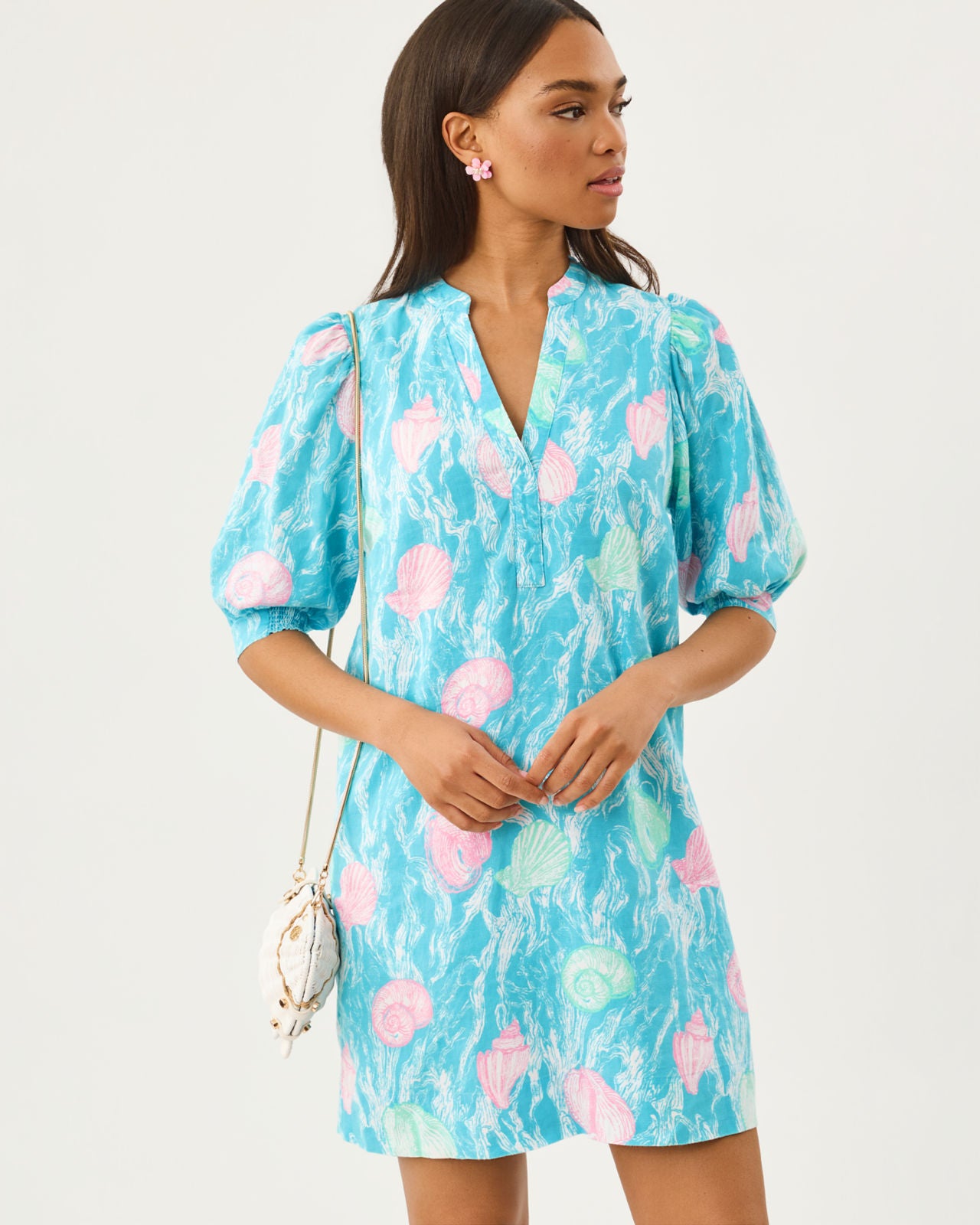 Mialeigh Elbow Sleeve Linen Dress In Shelden