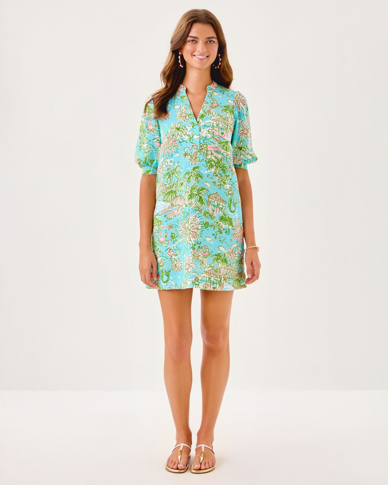 Mialeigh Elbow Sleeve Linen Dress In Fresh Water Blue Sunbathers Bliss