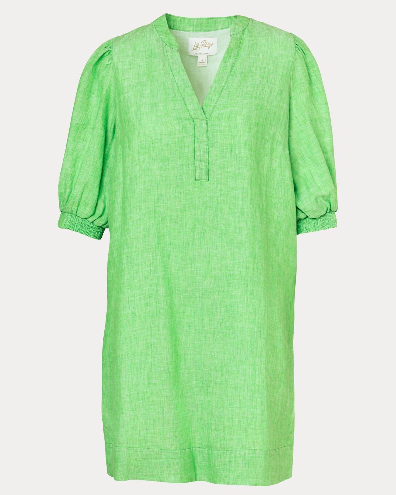 Mialeigh Elbow Sleeve Linen Dress In Putting Green X Resort White