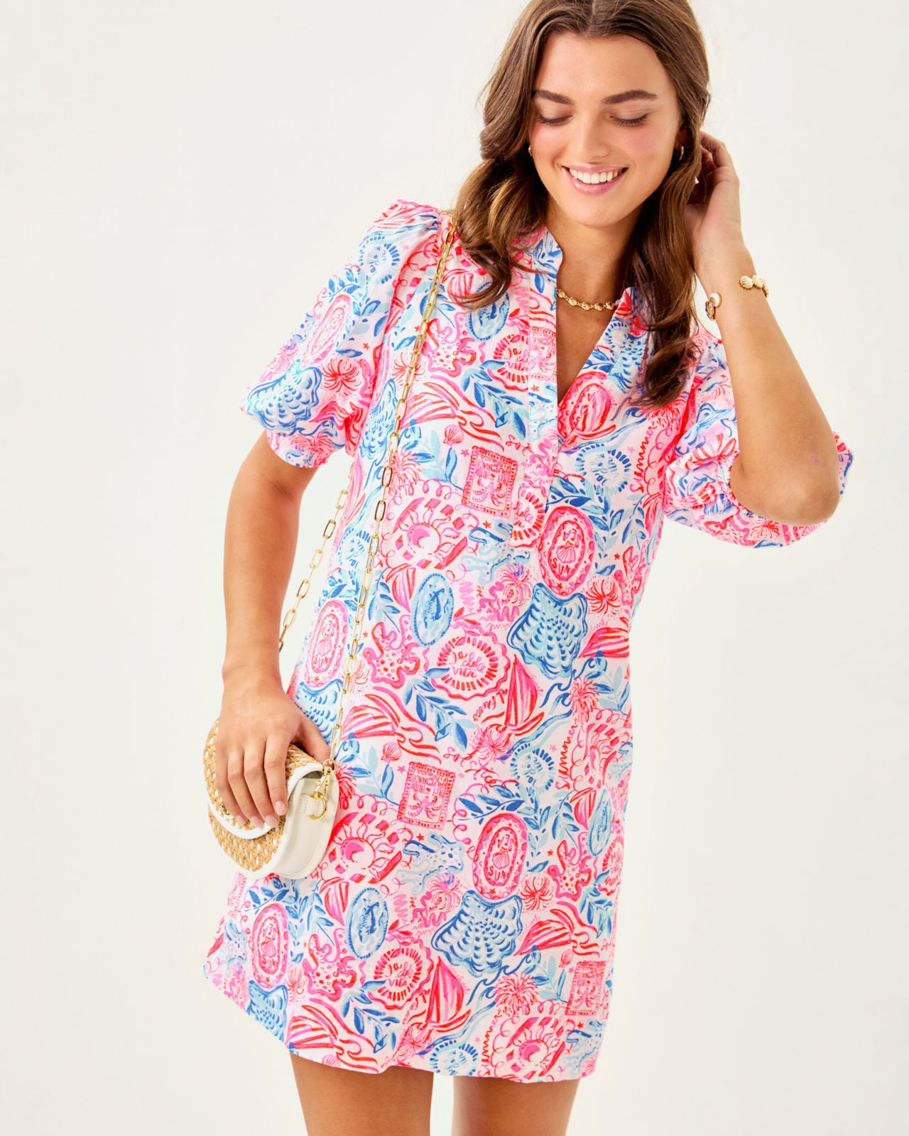 Mialeigh Elbow Sleeve Linen Dress In Resort White Lil Sun Sea Sand