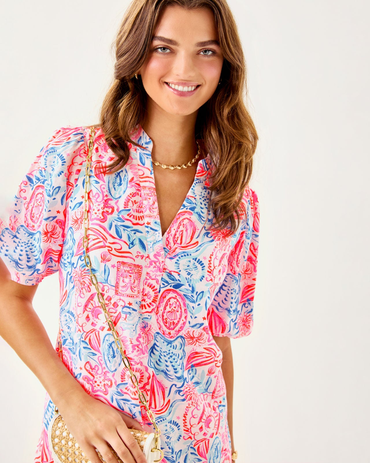 Mialeigh Elbow Sleeve Linen Dress In Resort White Lil Sun Sea Sand
