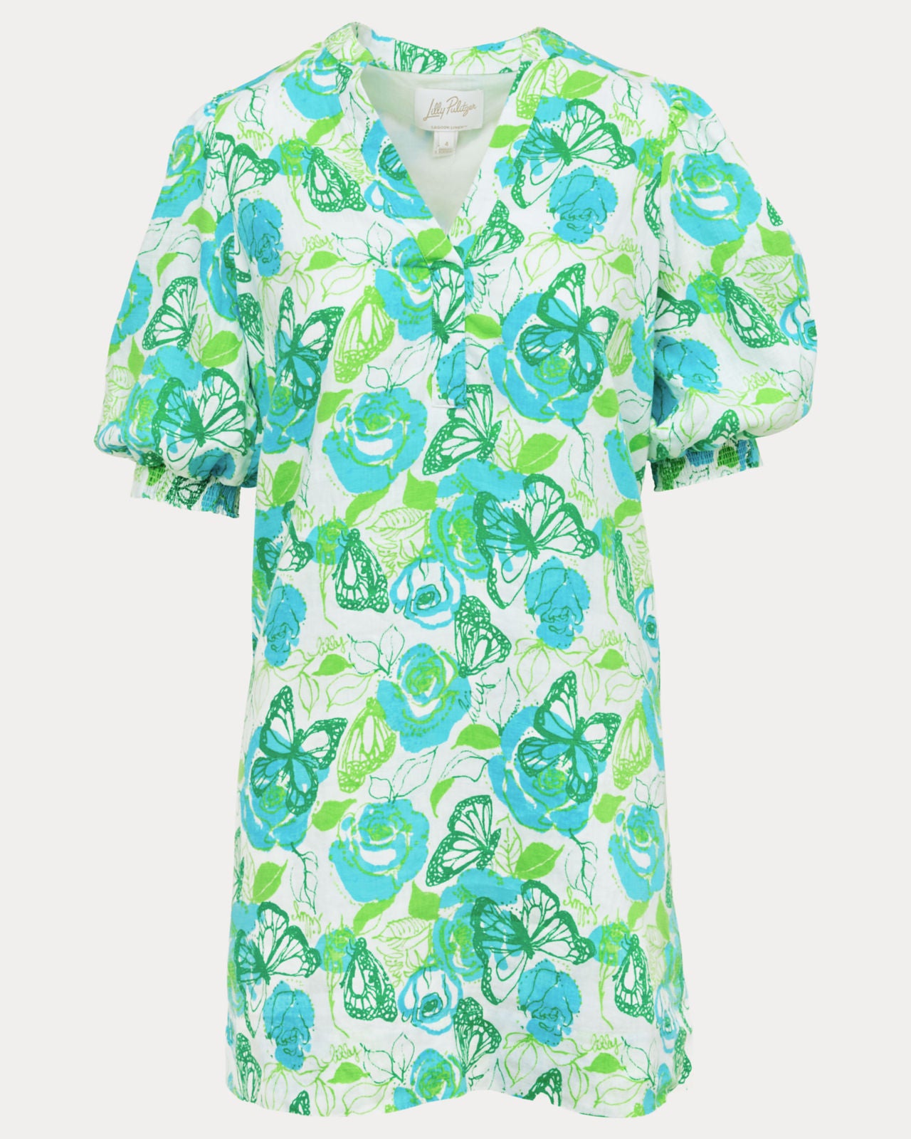 Mialeigh Elbow Sleeve Linen Dress In Resort White Monarch Rose