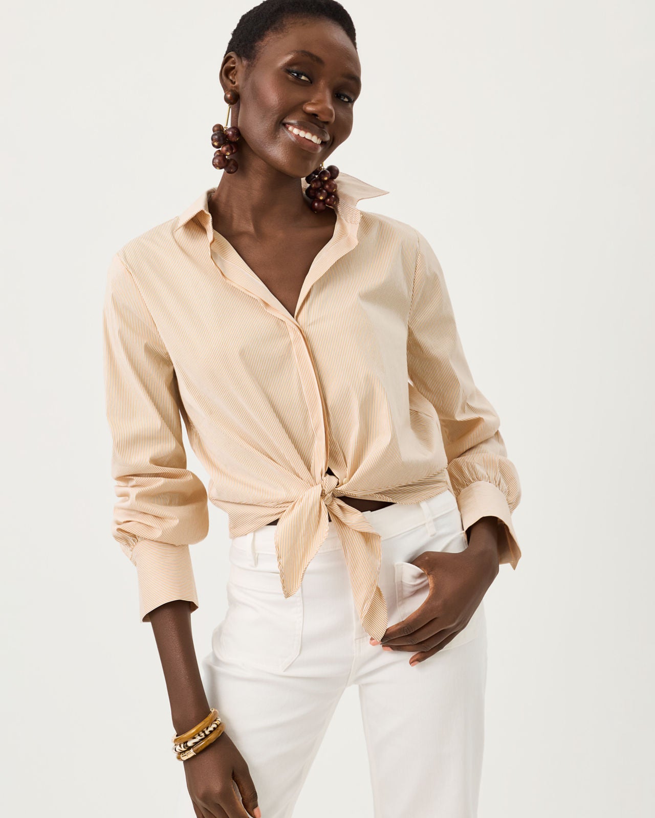 The Tie Lilly Shirt In Iced Latte Stripe