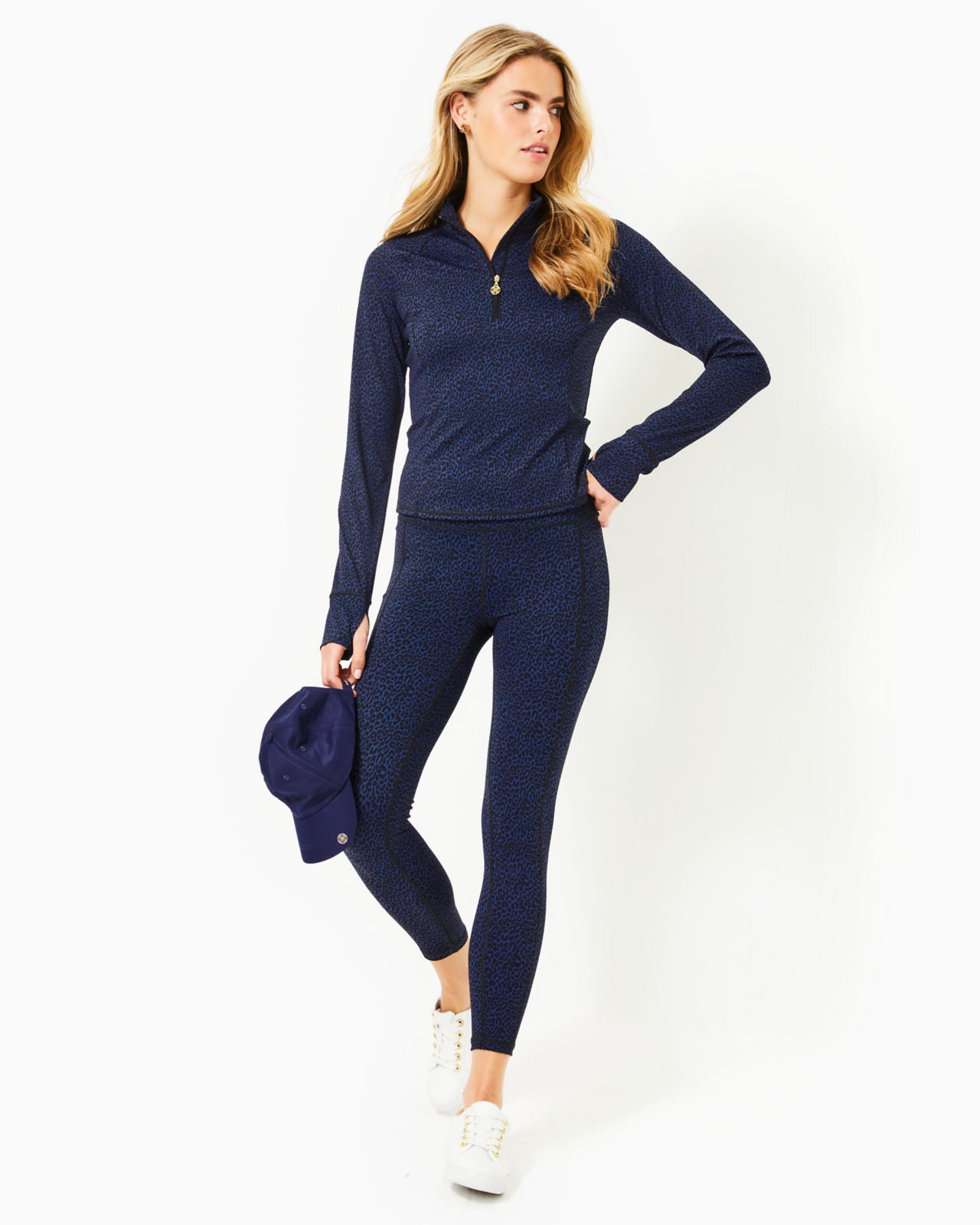 Weekender High Rise Leggings In Low Tide Navy Twisted Up Active Jacquard