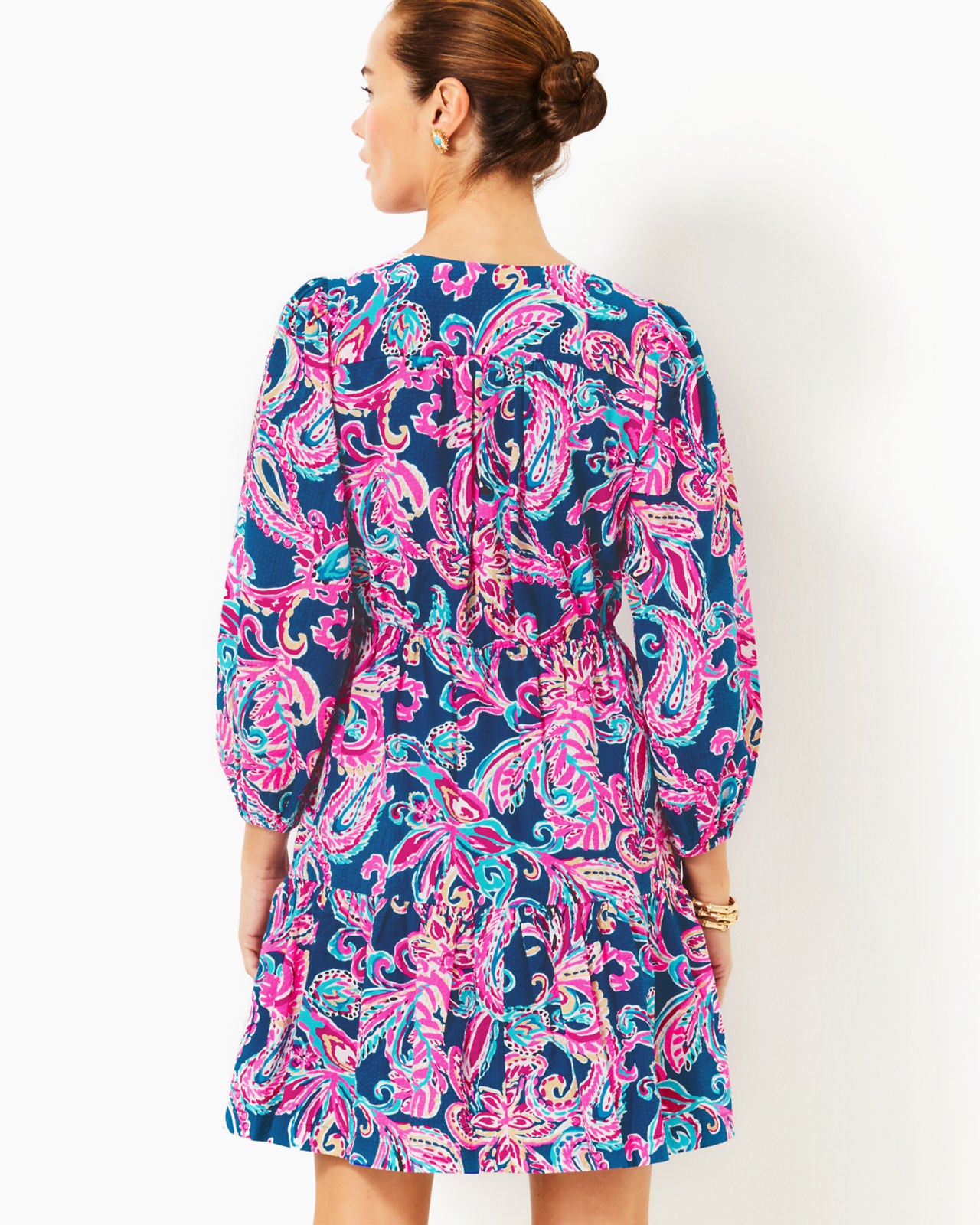 Deacon 3/4 Sleeve V-Neck Dress In Multi Flitting About