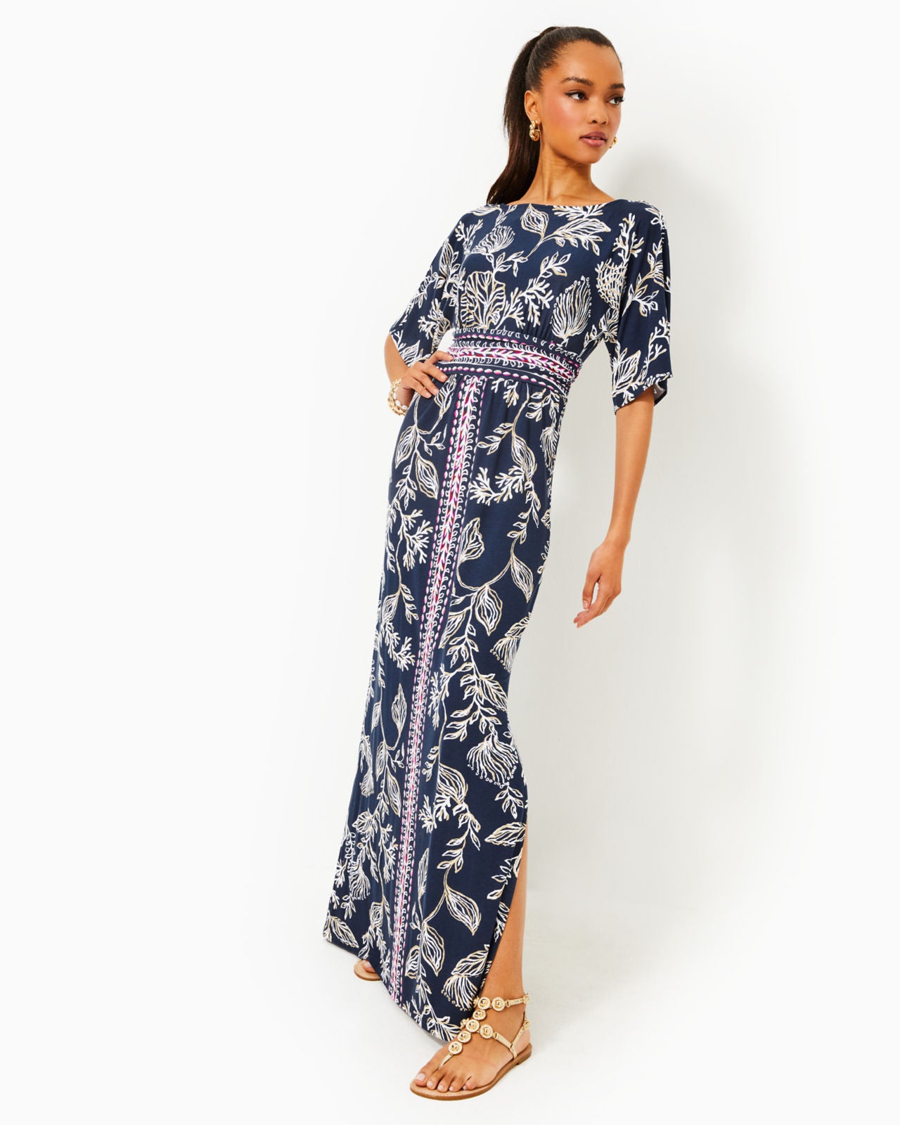 Parigi Boat Neck Maxi Dress In Low Tide Navy Coastal Locale