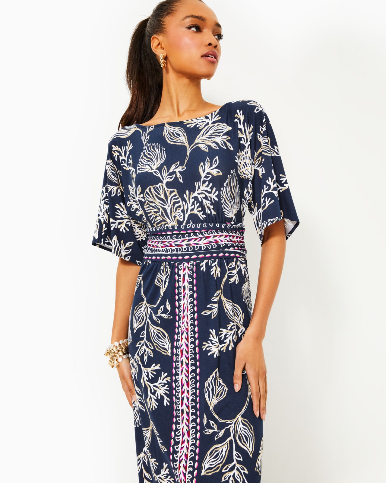 Parigi Boat Neck Maxi Dress In Low Tide Navy Coastal Locale