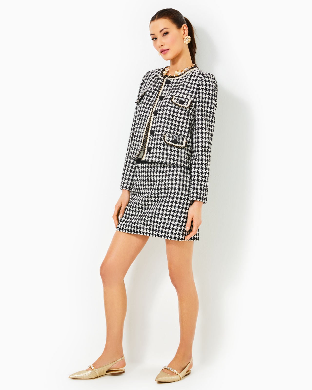 Corvina Boucle Jacket In Noir Houndstooth Sequin Boucle