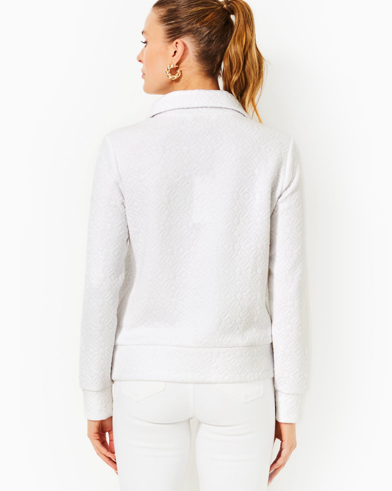 Eleni Pullover In Resort White Butterfly Quilted Knit