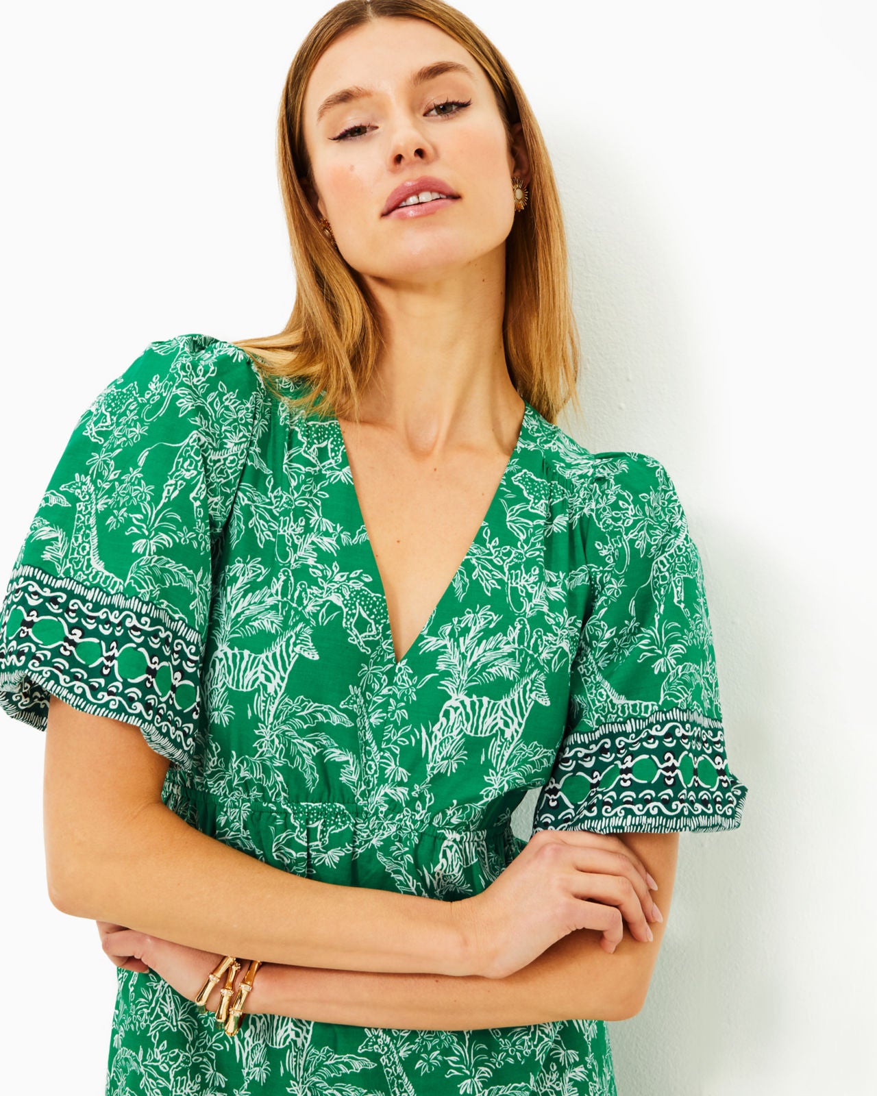 Kentlee Dress In Fiddle Leaf Green Safari Party Engineered