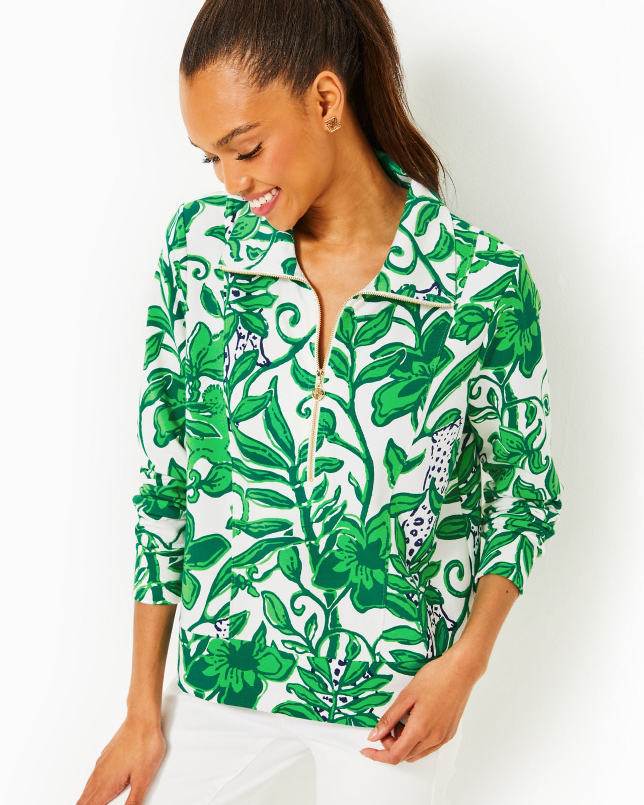 Eleni UPF 50+ Pullover In Fiddle Leaf Green Lil Escape Plan