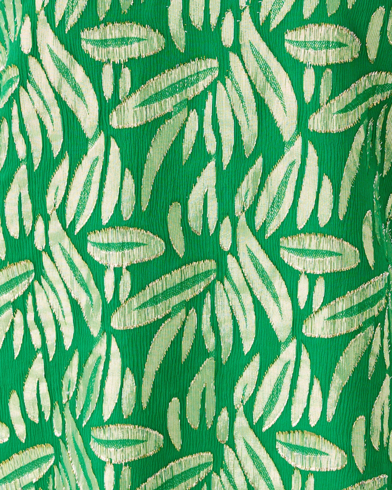 Giana Long Sleeve Silk Top In Bamboo Green Leafy Babe Metallic Silk Clip