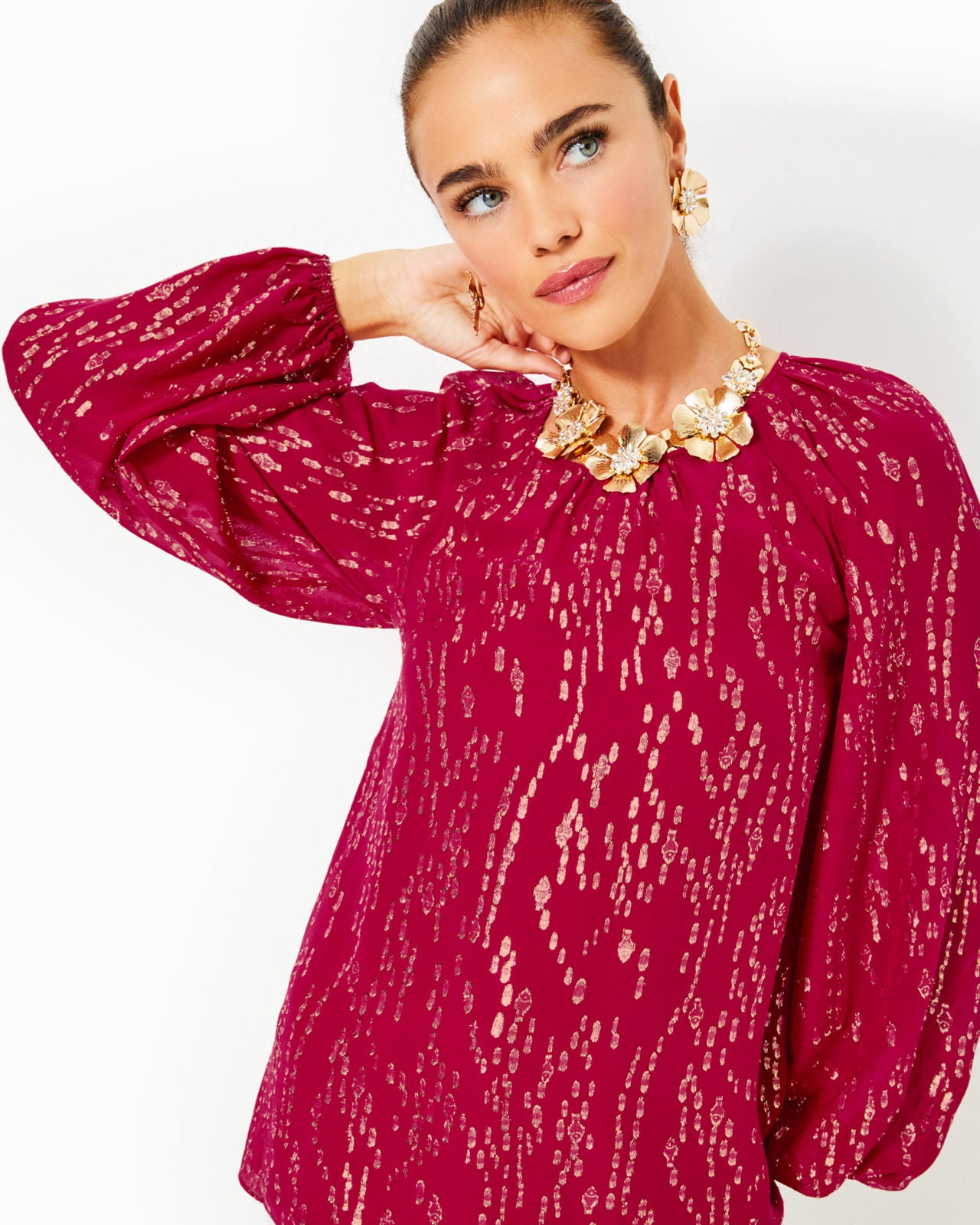 Noraleen Silk Top In Malbec Red Fish Clip Chiffon