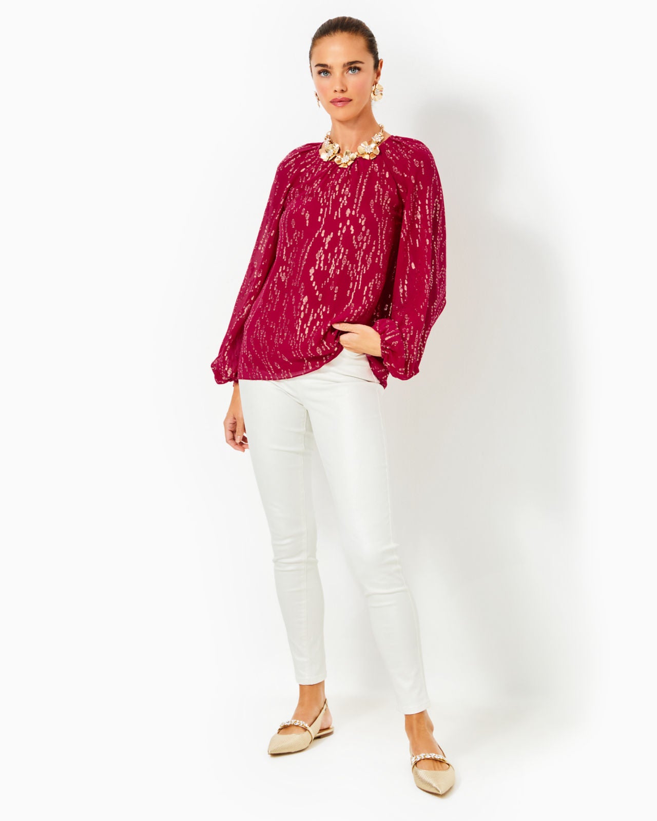 Noraleen Silk Top In Malbec Red Fish Clip Chiffon