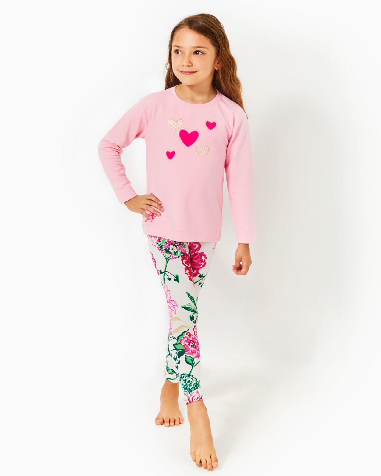 Mini Ballad Sweatshirt In Conch Shell Pink Hearts Embellishment Childrens