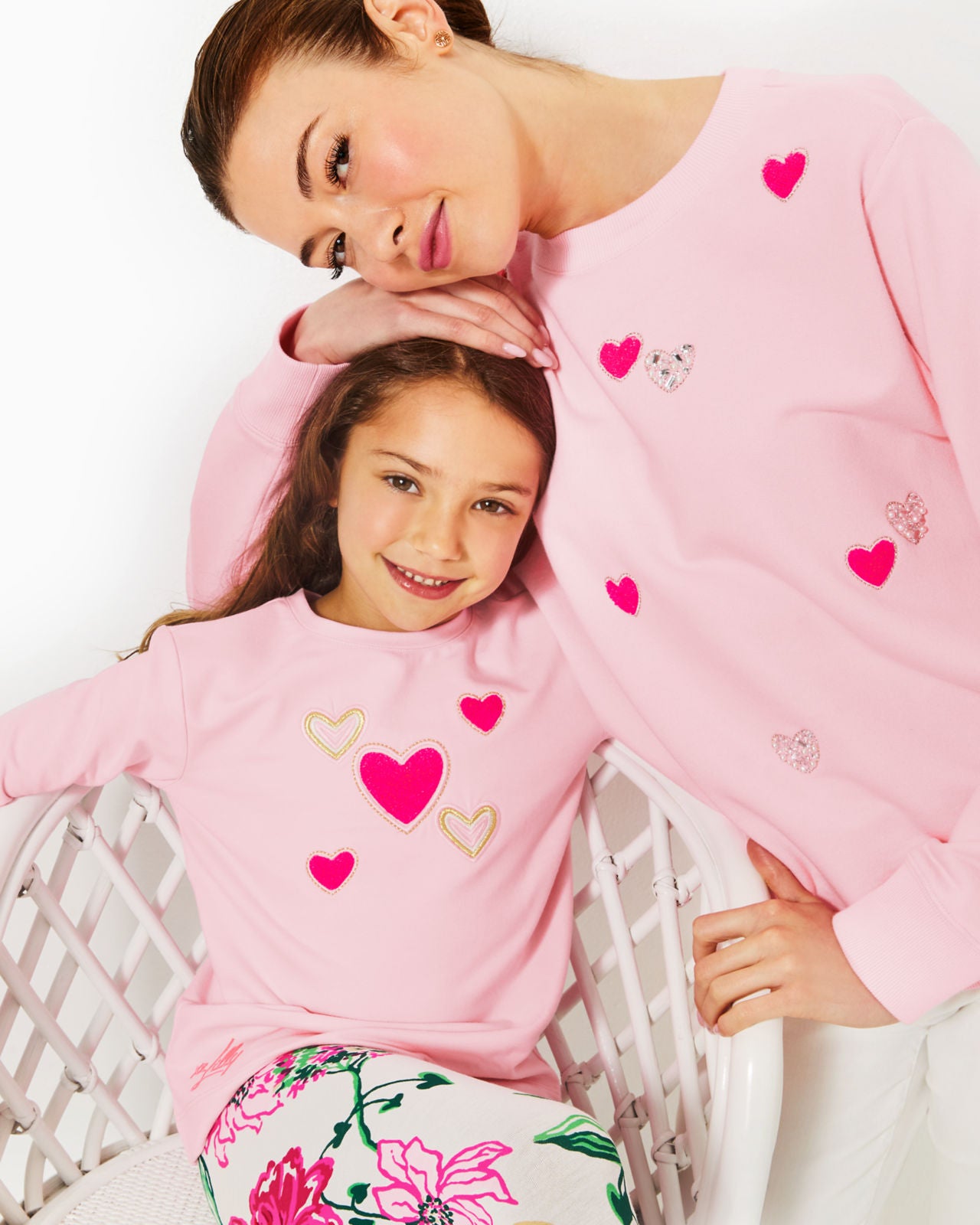 Mini Ballad Sweatshirt In Conch Shell Pink Hearts Embellishment Childrens