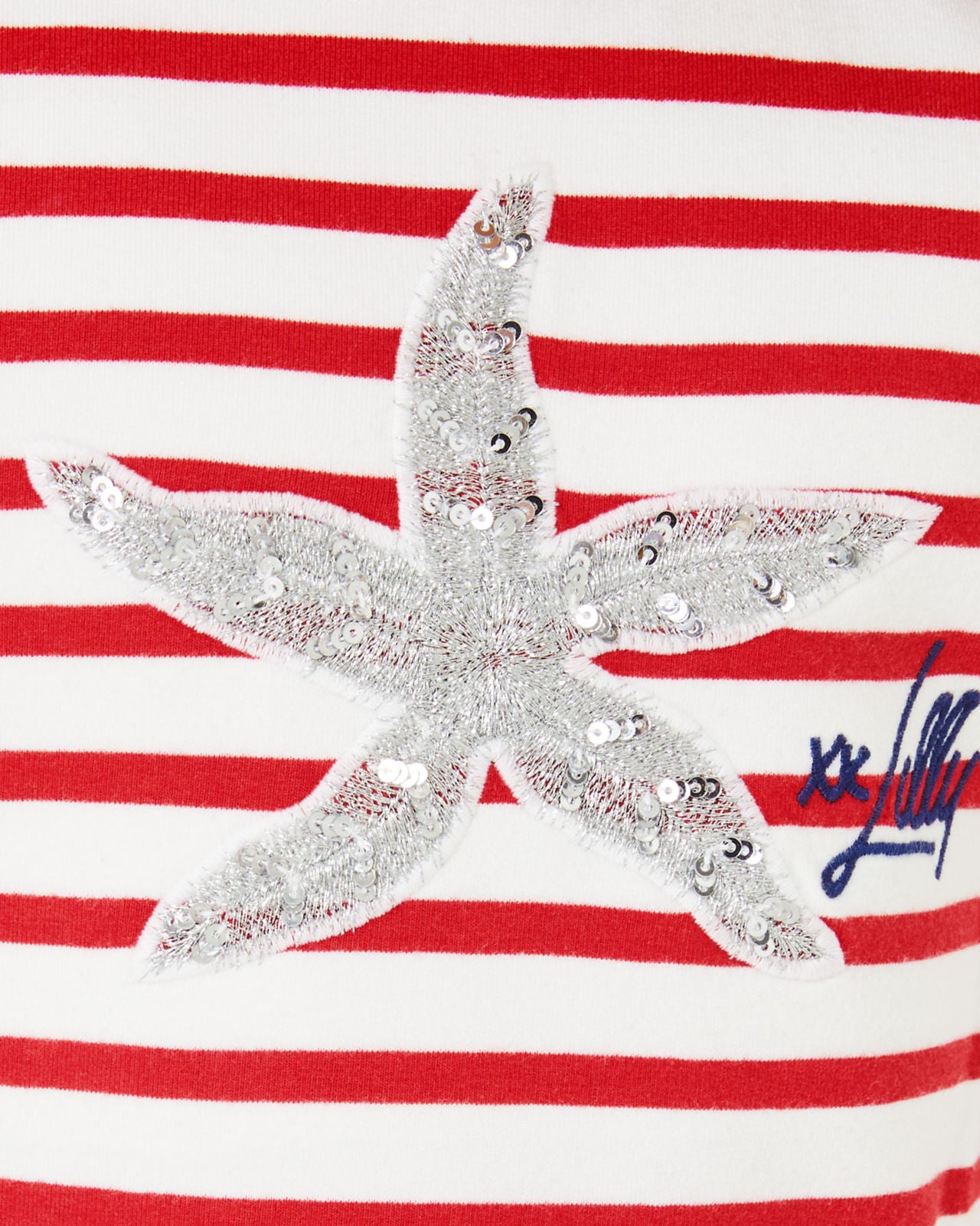 Mini Ballad Sweatshirt In Rococo Red Coastal Stripe Starfish Embellishment