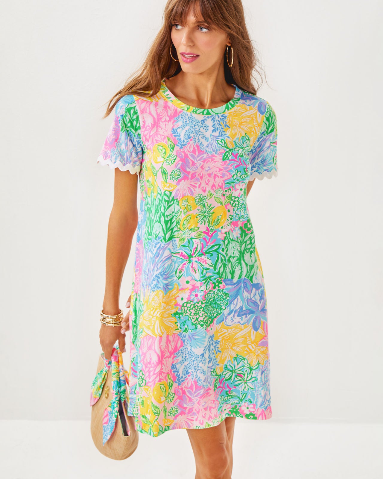 Cody Short Sleeve Dress in Multi Bright Delight Patch