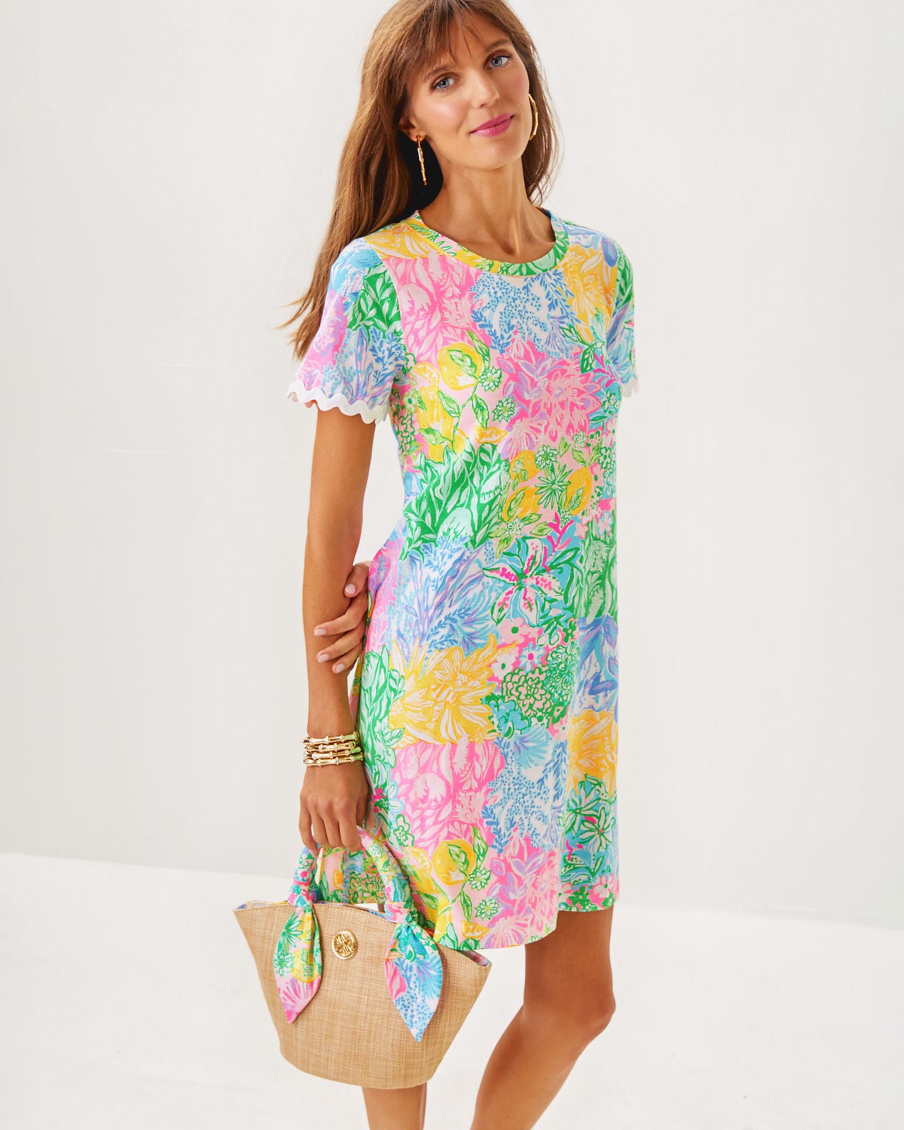 Cody Short Sleeve Dress in Multi Bright Delight Patch