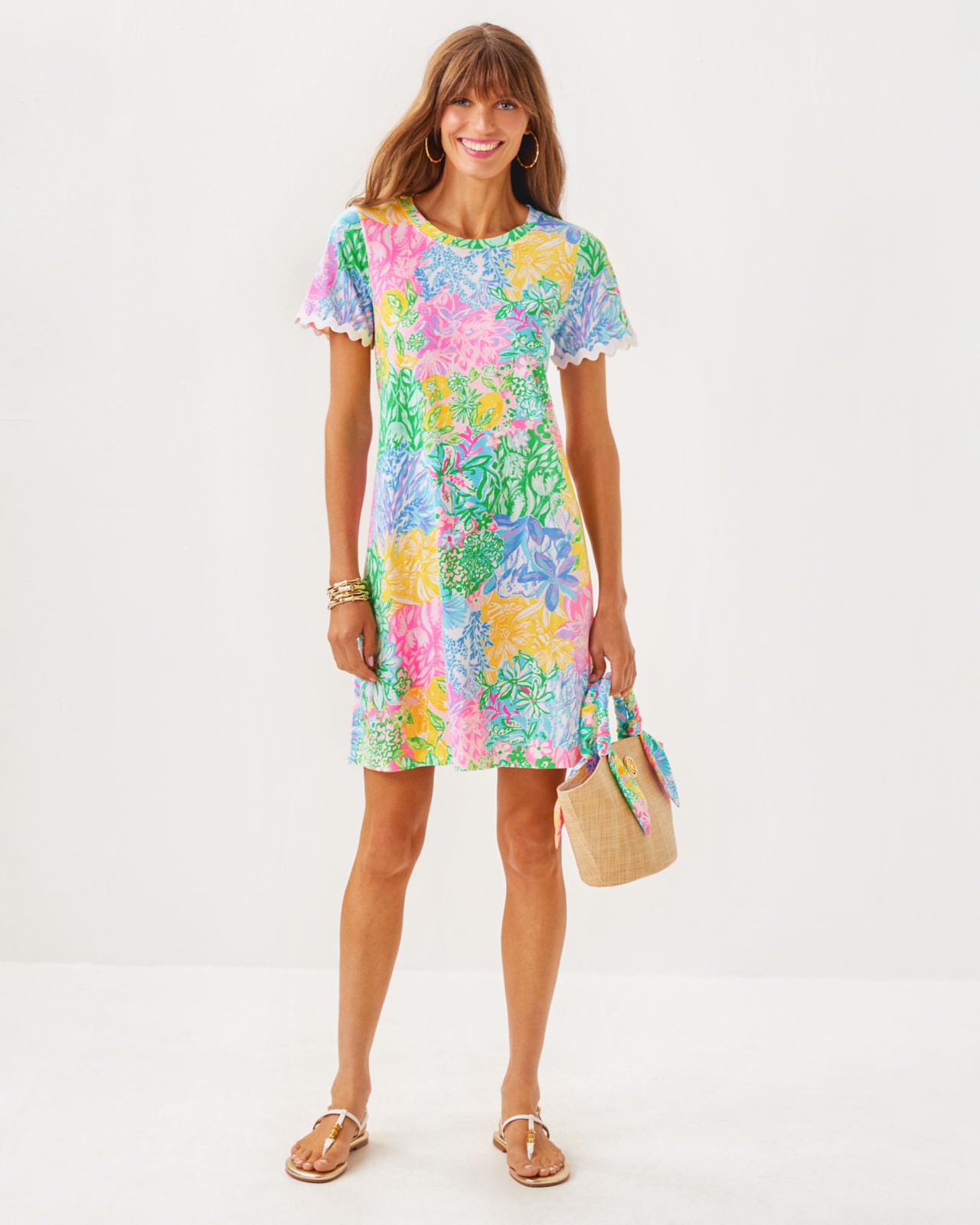 Cody Short Sleeve Dress in Multi Bright Delight Patch