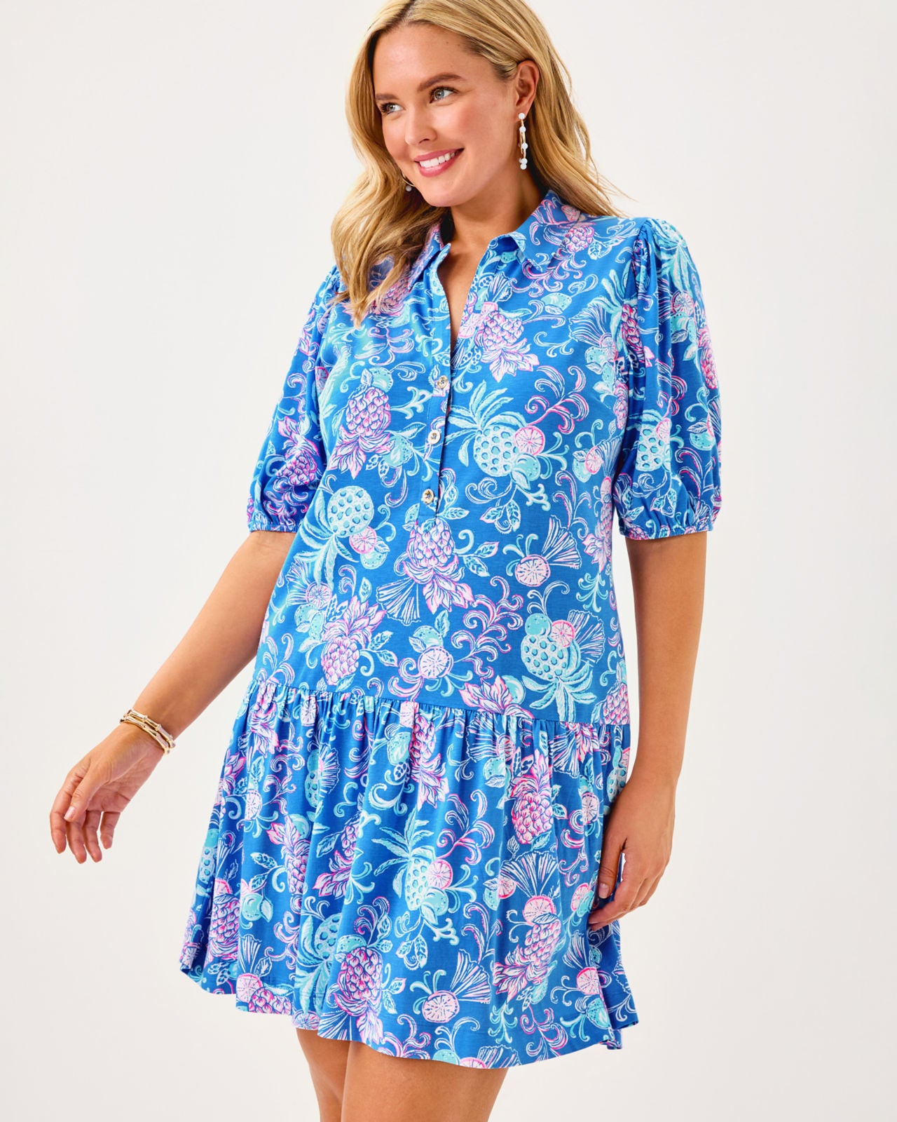 Bingley Dress In Sunwashed Blue Citrus Crush