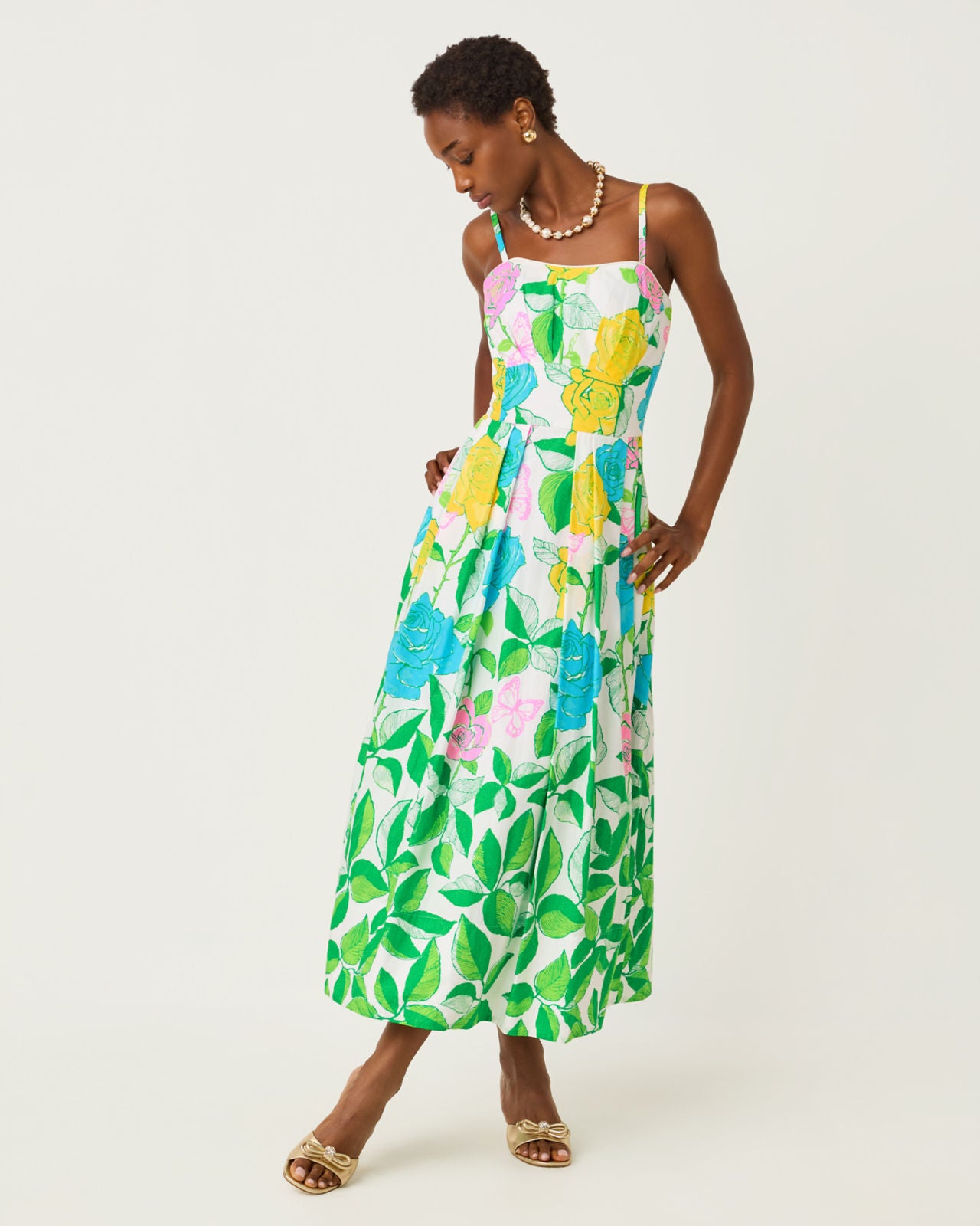 Kenni Midi Dress In Multi Rose Bud