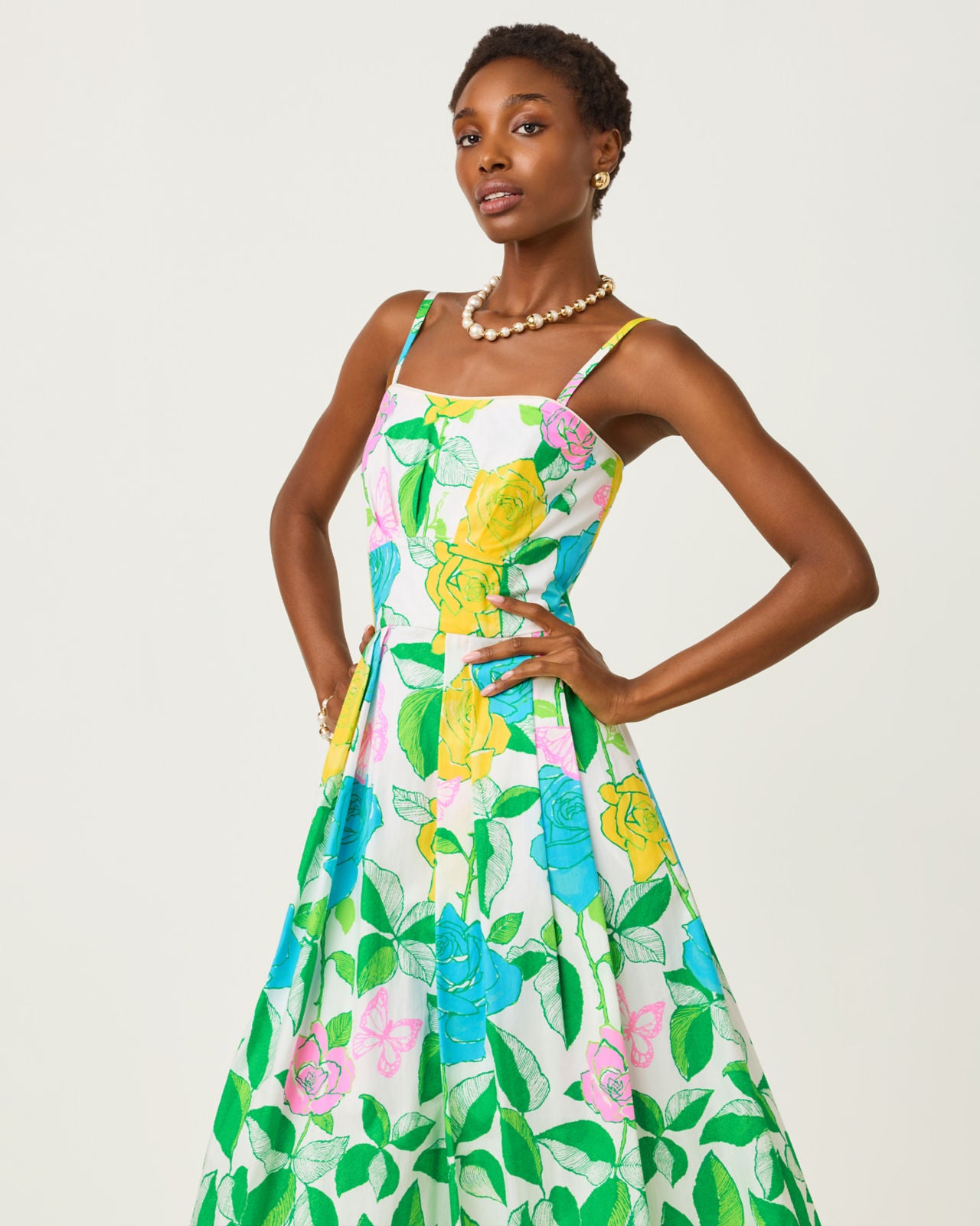 Kenni Midi Dress In Multi Rose Bud
