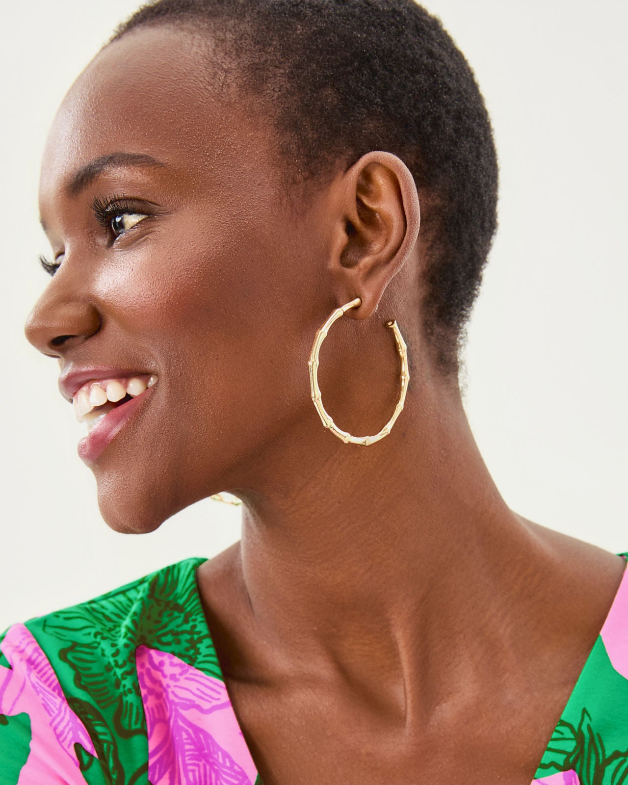 Bamboo Forest Hoop Earrings in Gold Metallic