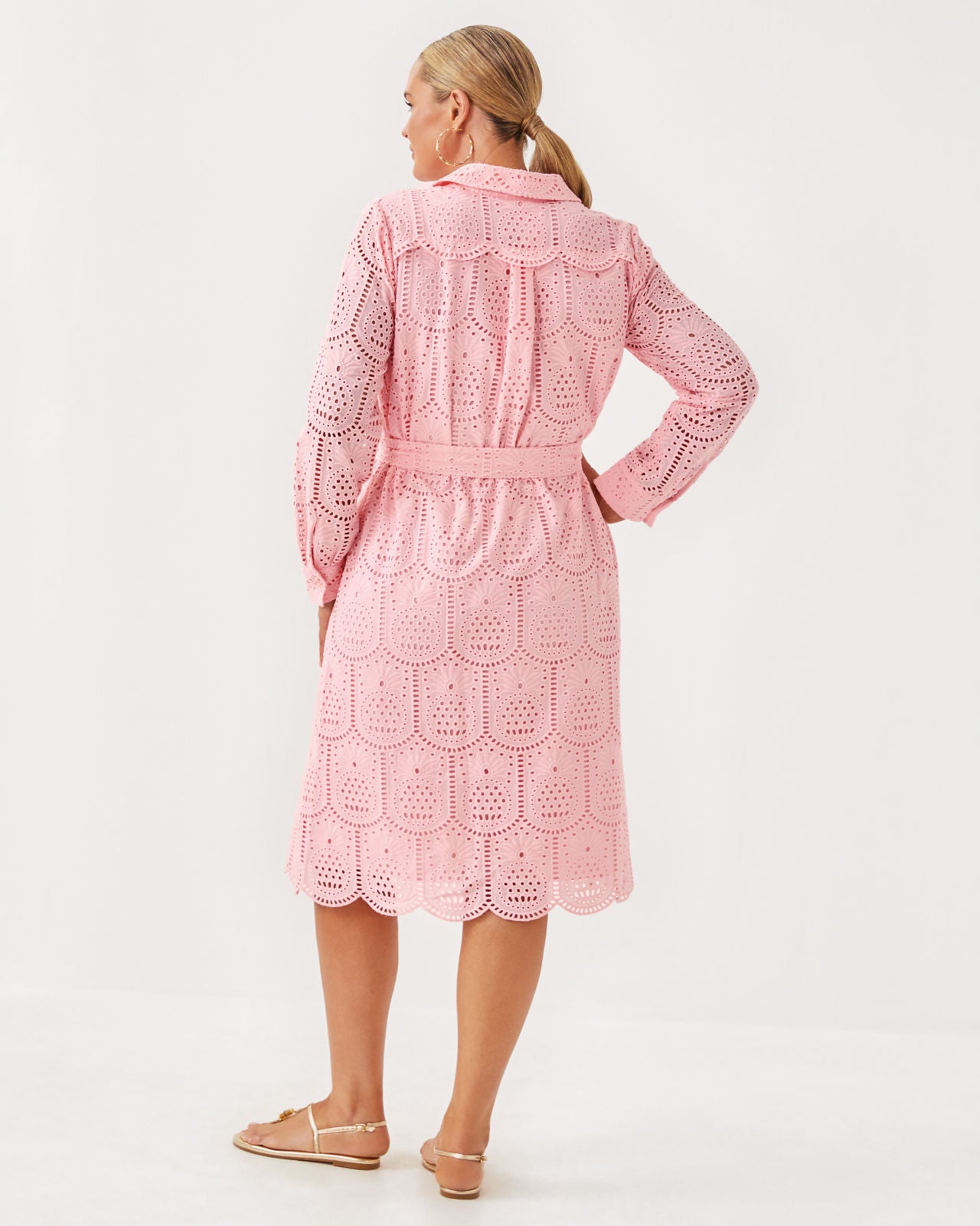 Eira Midi Shirtdress in Pink Muse Pineapple Tile Eyelet