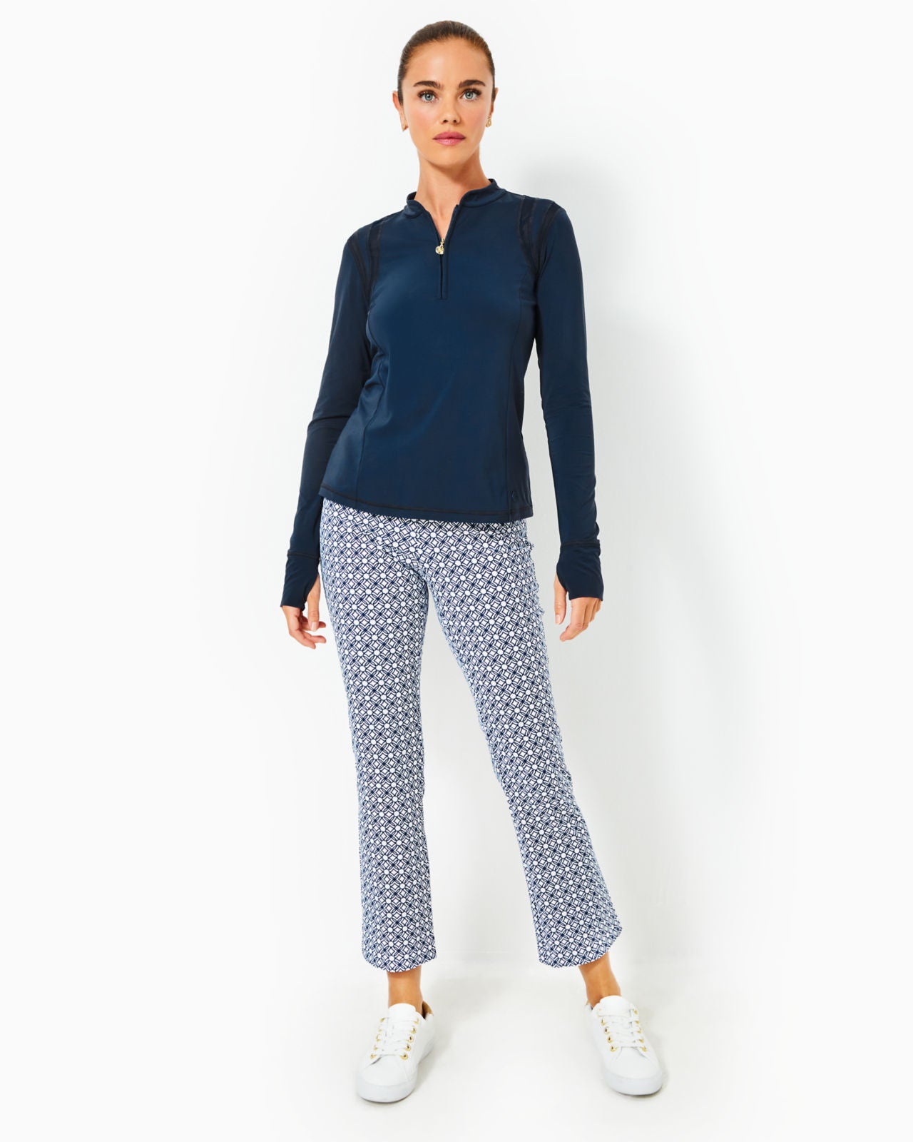 Corso Kick Flare Pant UPF 50+ In Low Tide Navy X Resort White Butterfly Pattern