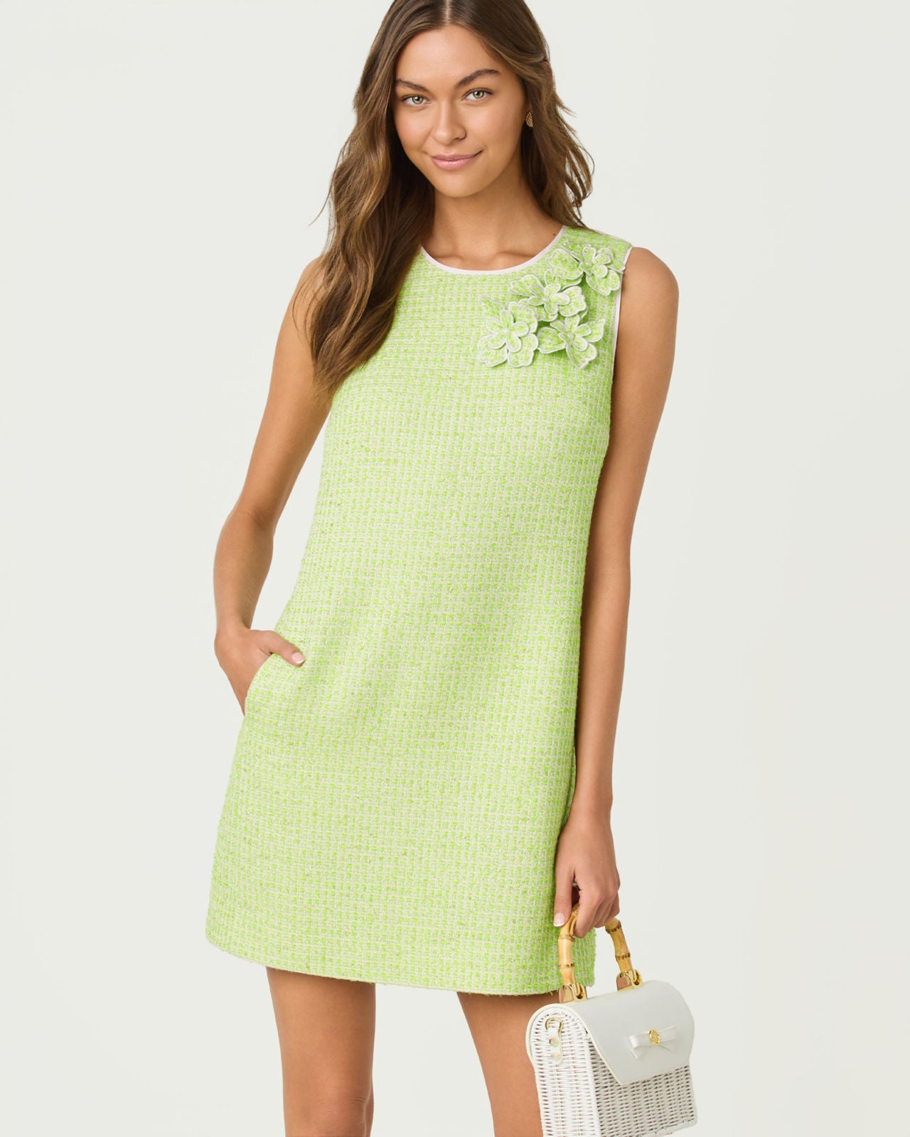 Edita Boucle Shift Dress In Crocodile Green Fantasy Boucle